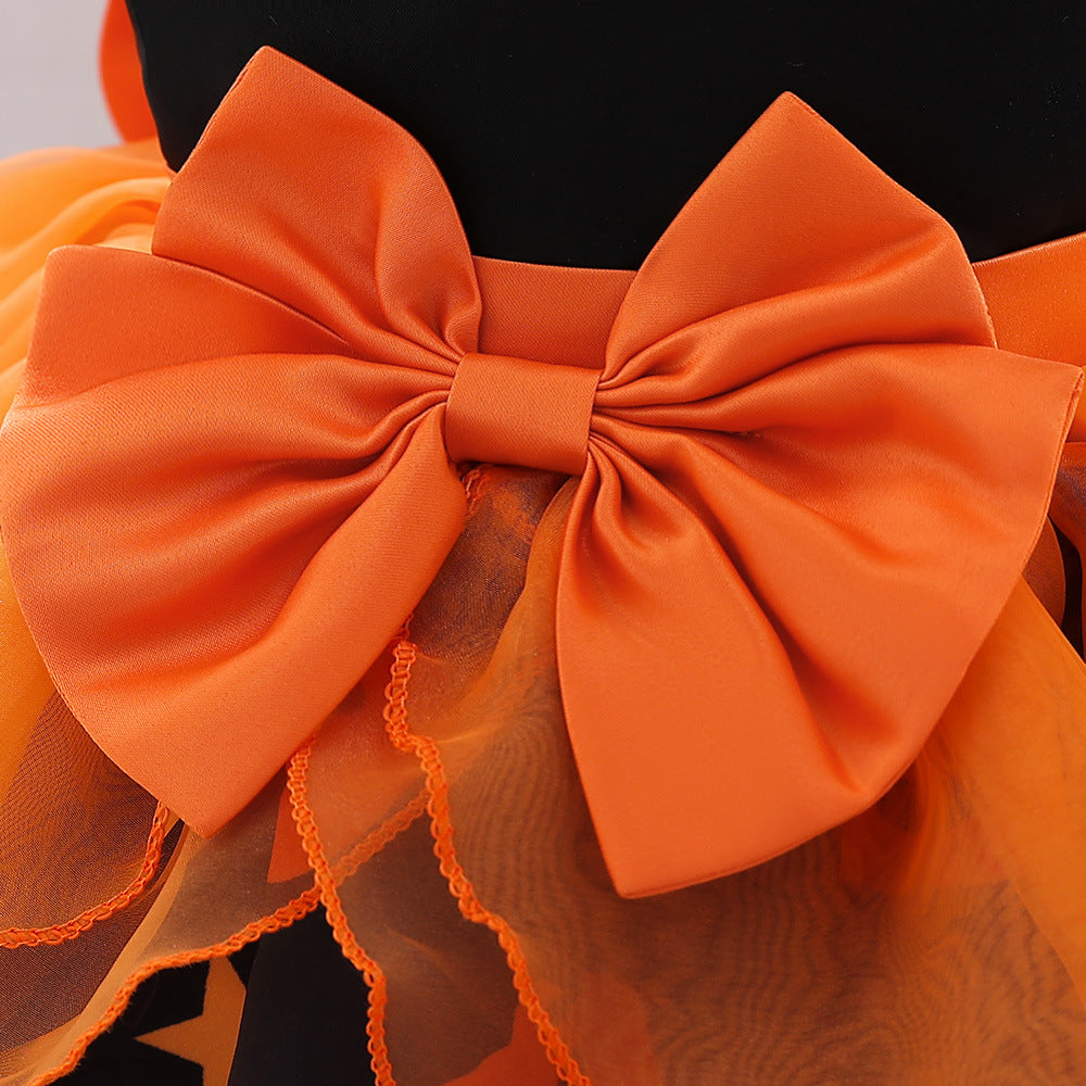 Pumpkin Cartoon Baby Girl Party Dress | Puffy Orange Tea-Length Ball Gown