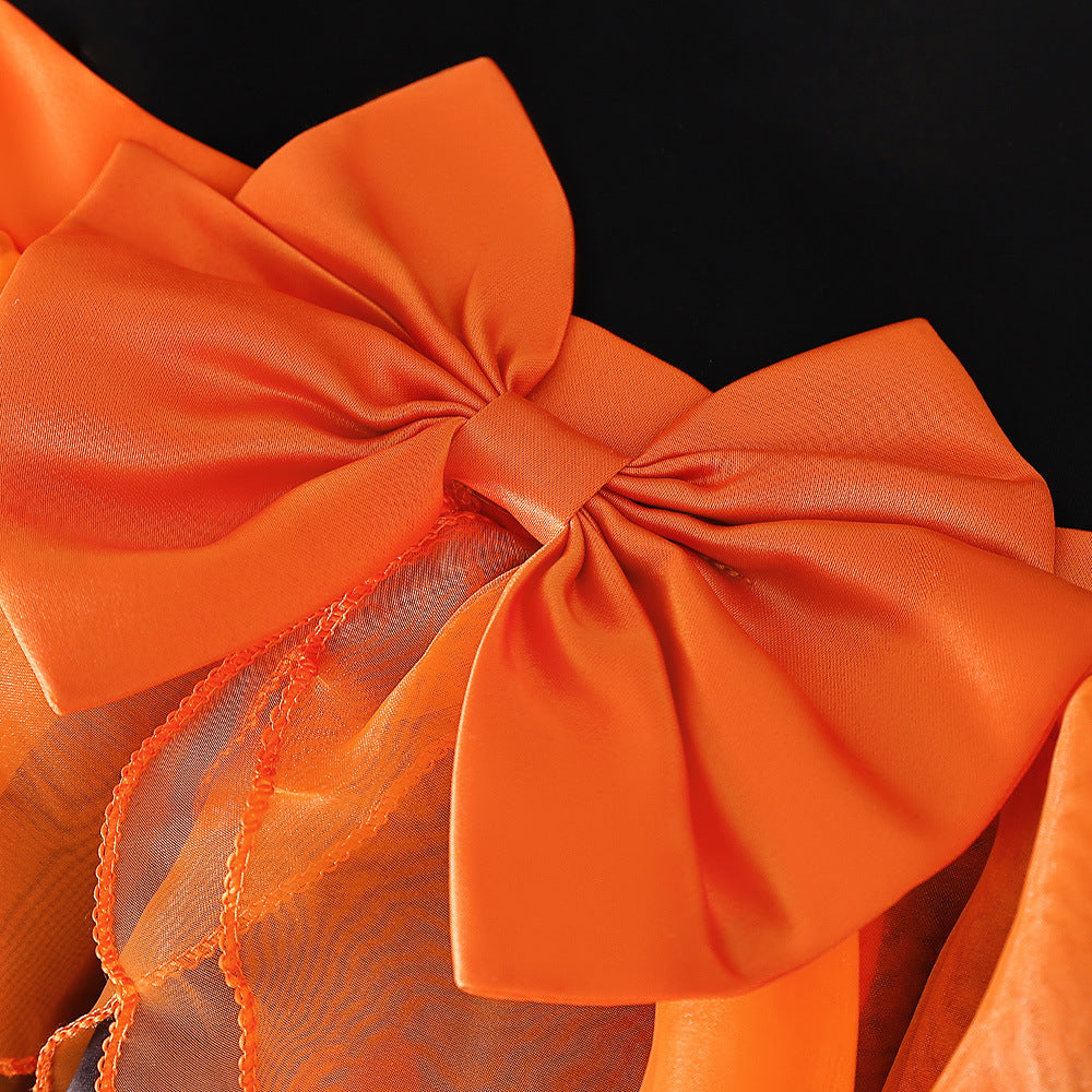 Pumpkin Cartoon Baby Girl Party Dress | Puffy Orange Tea-Length Ball Gown