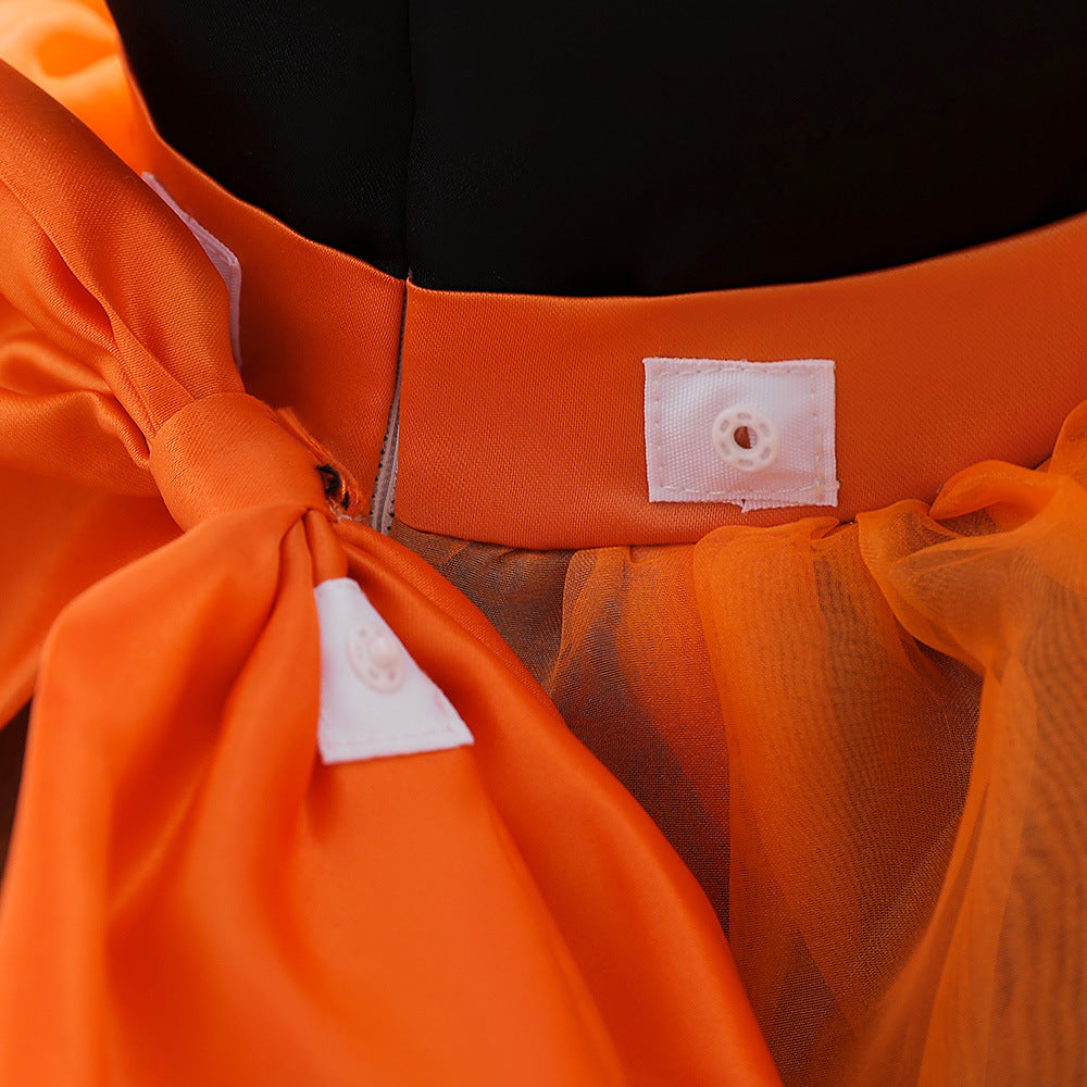 Pumpkin Cartoon Baby Girl Party Dress | Puffy Orange Tea-Length Ball Gown