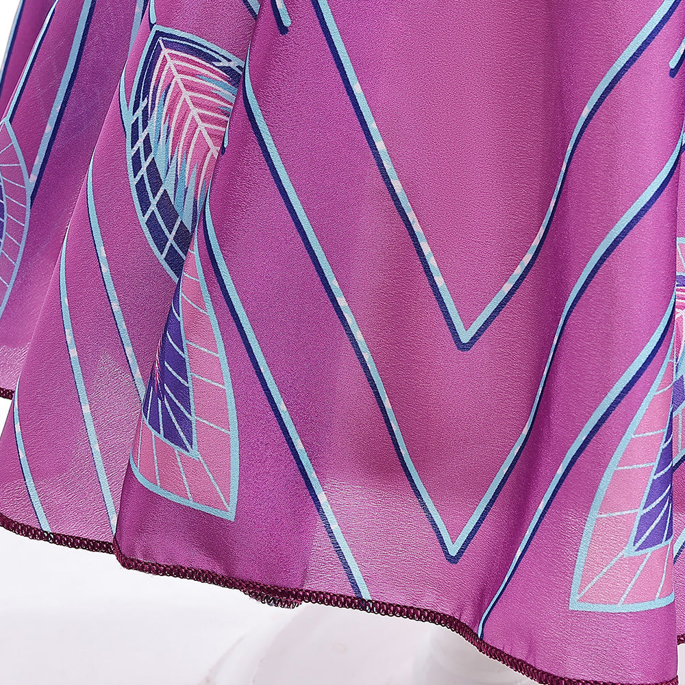 Purple A-Line Princess Dress with Cartoon Print & Bowknot for Girls