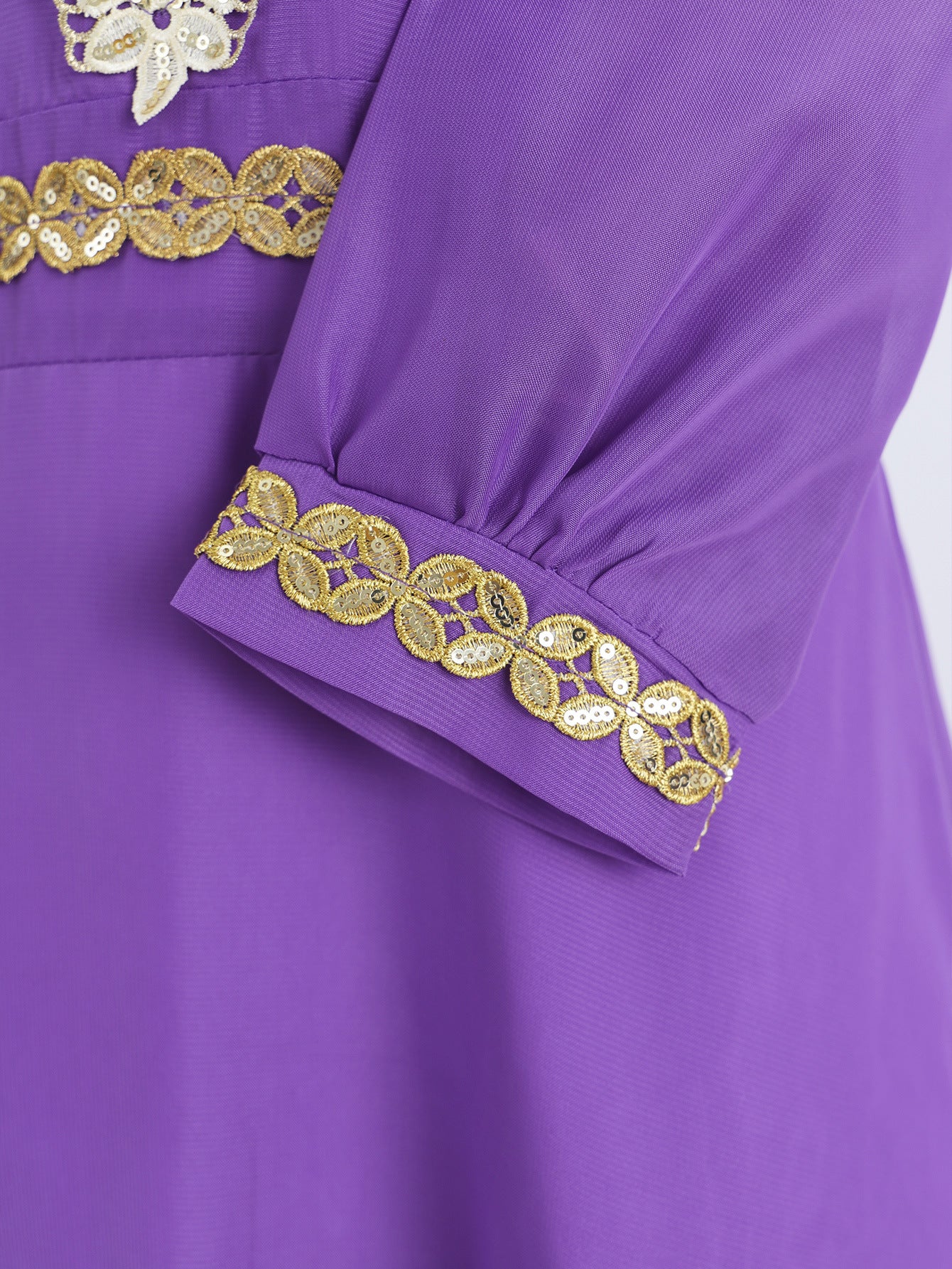 Purple Chiffon Maxi Dress for Girls with Sequins & Embroidery | Long Sleeve Party Gown Ages 5-13