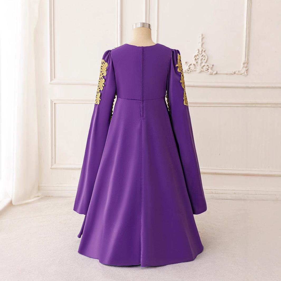 Cute Purple Long Sleeve Maxi Dress for Girls – Lace & Sequin Party Gown
