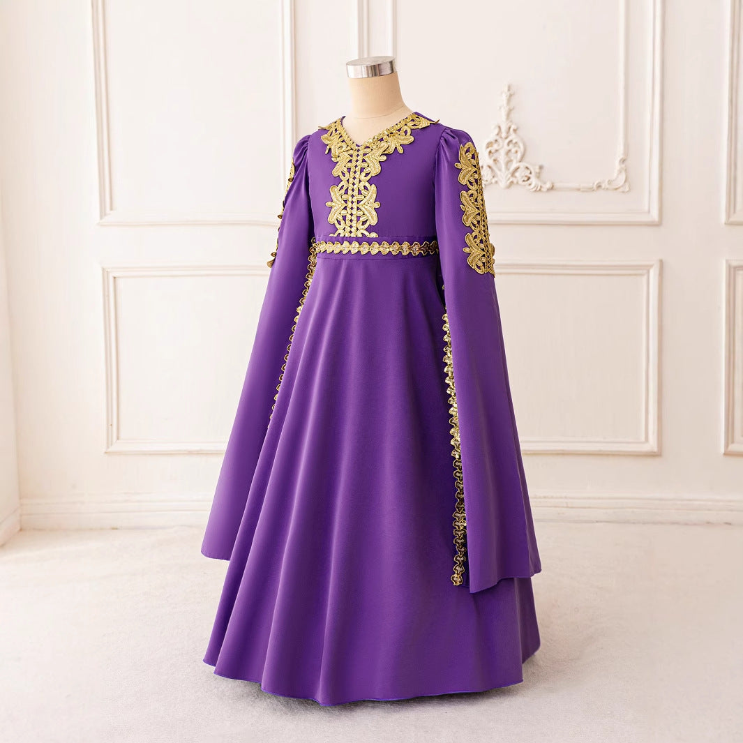 Cute Purple Long Sleeve Maxi Dress for Girls – Lace & Sequin Party Gown
