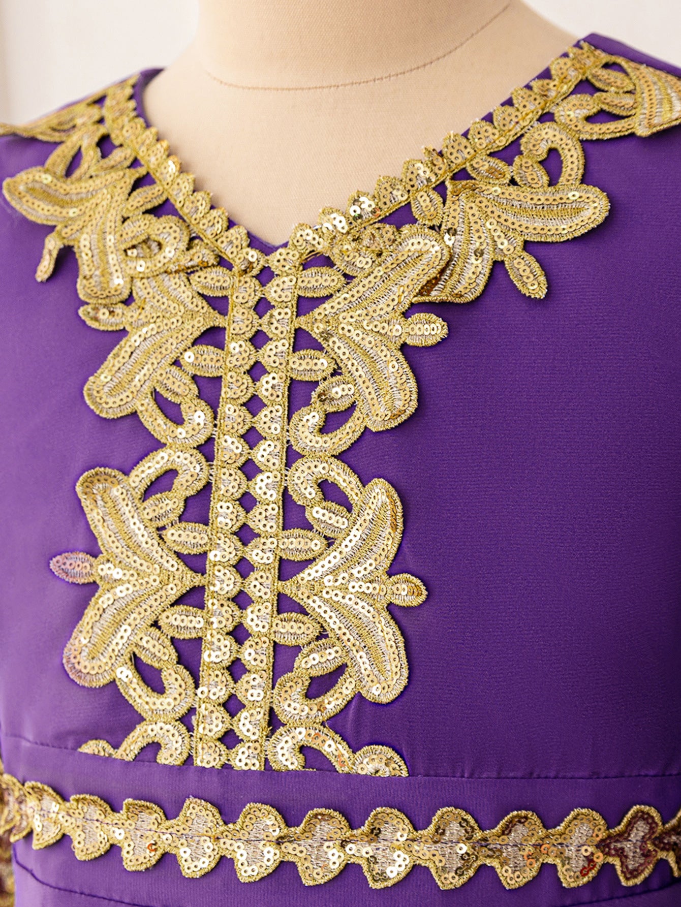 Cute Purple Long Sleeve Maxi Dress for Girls – Lace & Sequin Party Gown