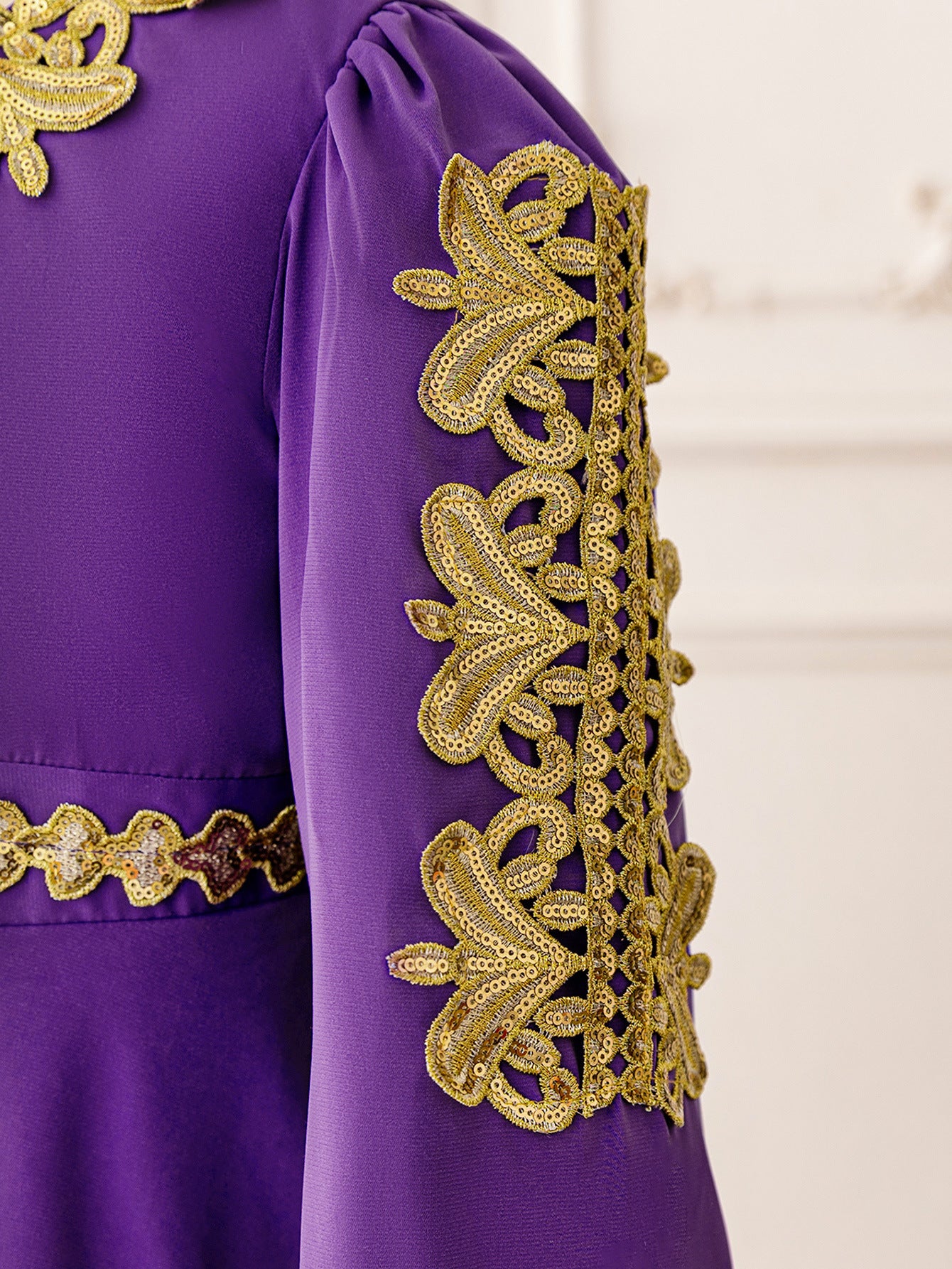 Cute Purple Long Sleeve Maxi Dress for Girls – Lace & Sequin Party Gown