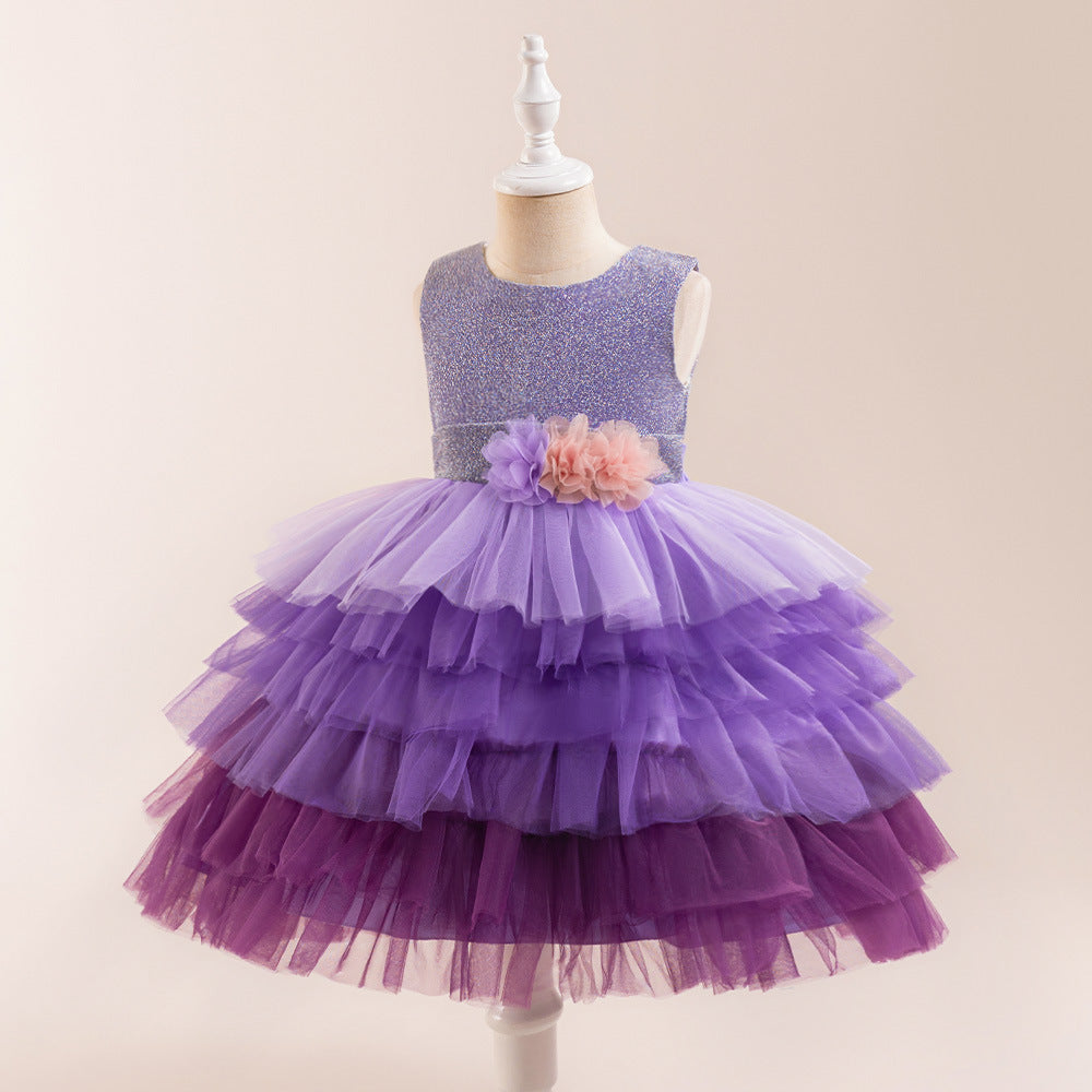 Purple Ombre Puffy Princess Dress for Kids | Ball Gown Tea Length Flower Girl Dress