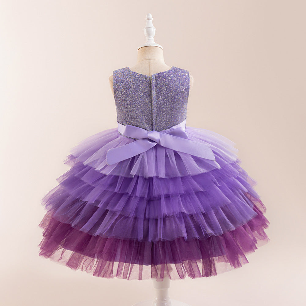 Purple Ombre Puffy Princess Dress for Kids | Ball Gown Tea Length Flower Girl Dress