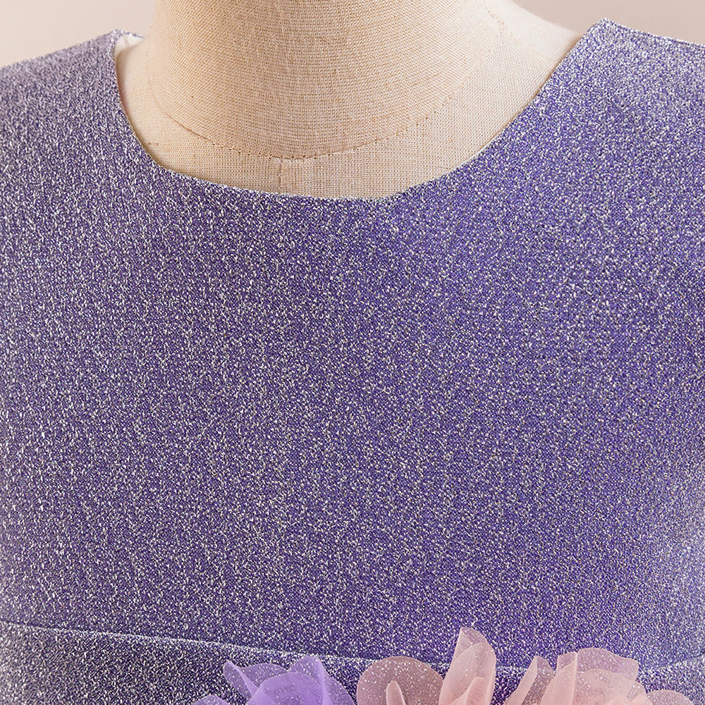 Purple Ombre Puffy Princess Dress for Kids | Ball Gown Tea Length Flower Girl Dress