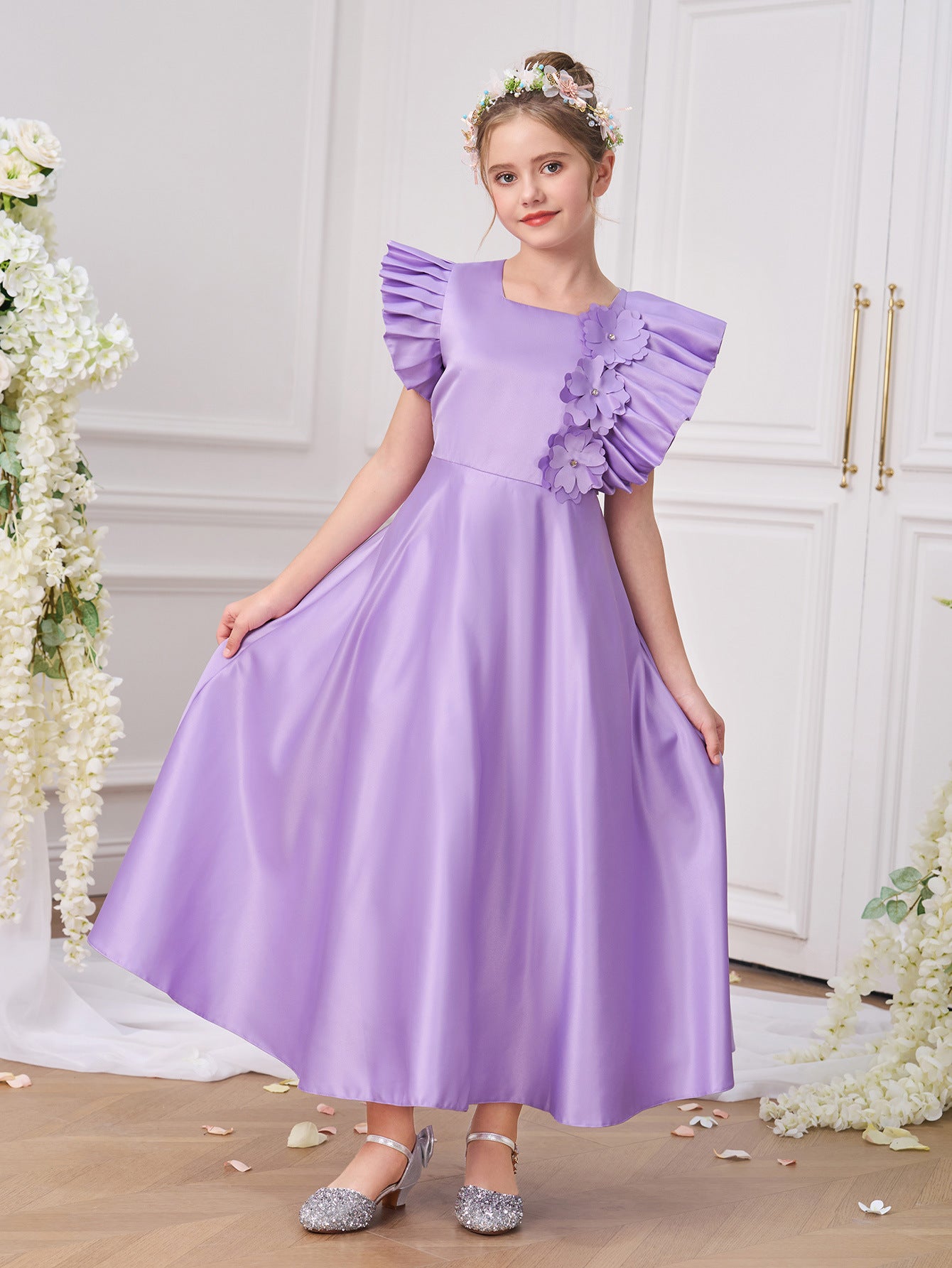 Purple Princess Maxi Dress for Girls – A-line Party & Event Gown with Applique