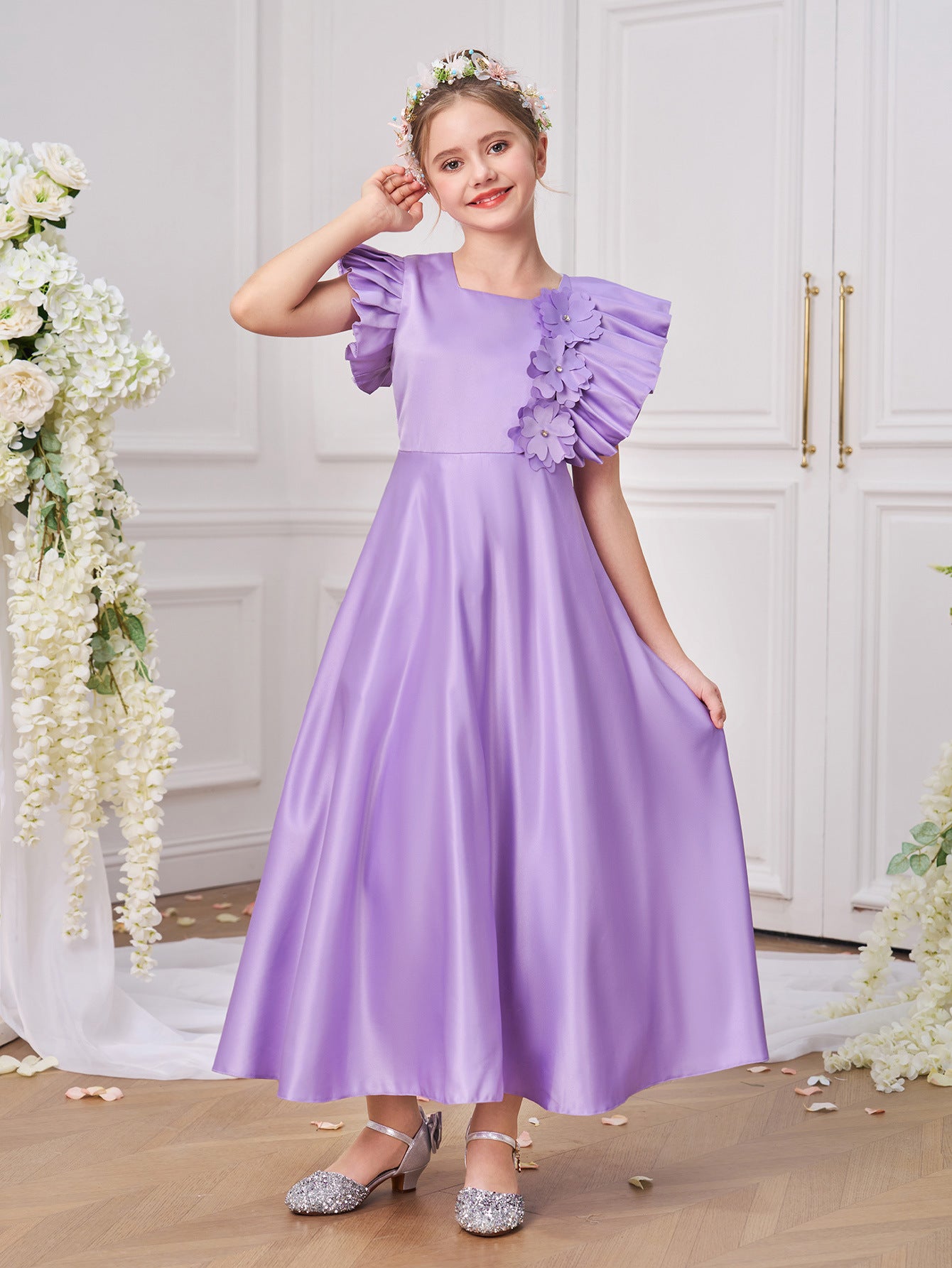 Purple Princess Maxi Dress for Girls – A-line Party & Event Gown with Applique