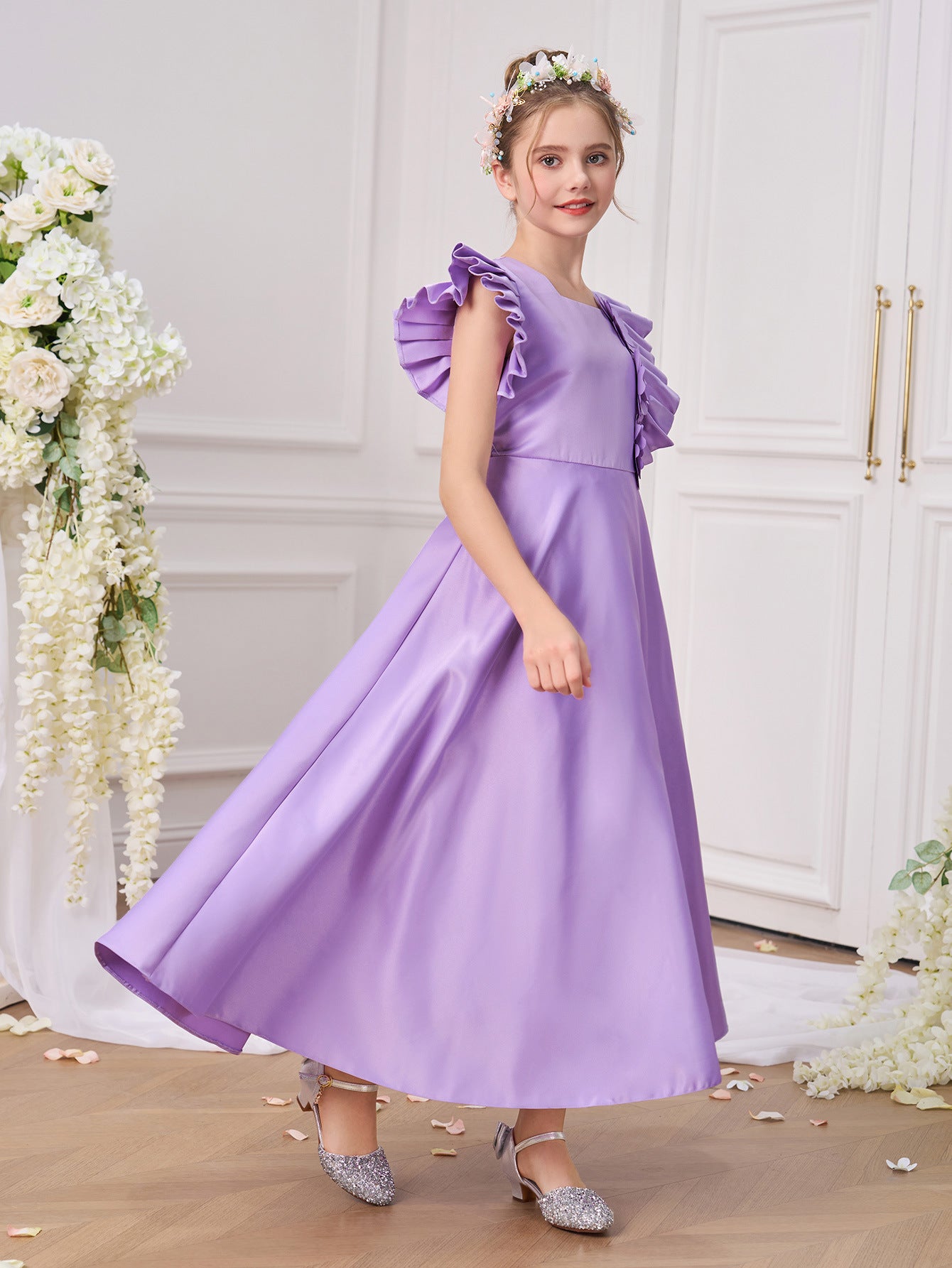 Purple Princess Maxi Dress for Girls – A-line Party & Event Gown with Applique