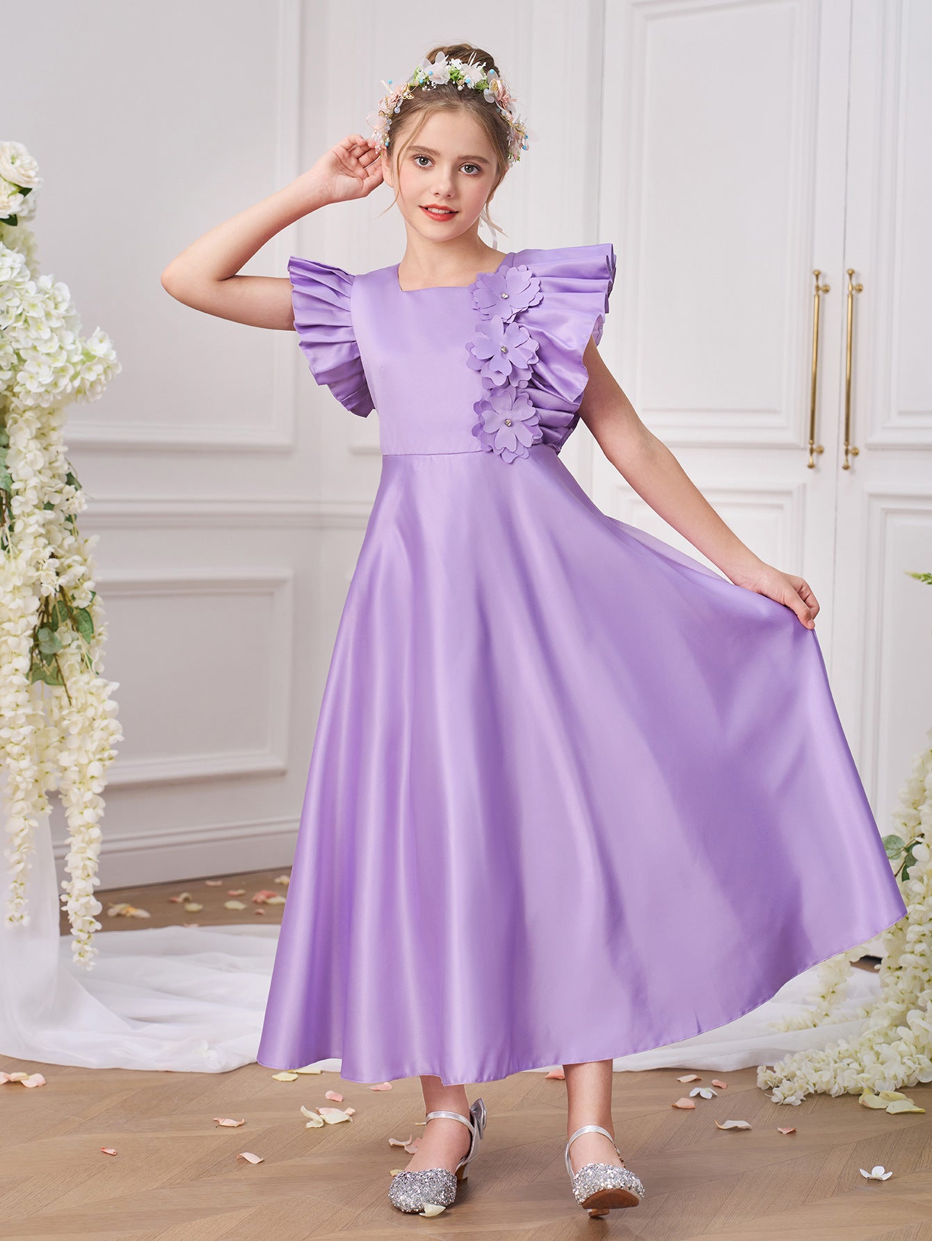 Purple Princess Maxi Dress for Girls – A-line Party & Event Gown with Applique