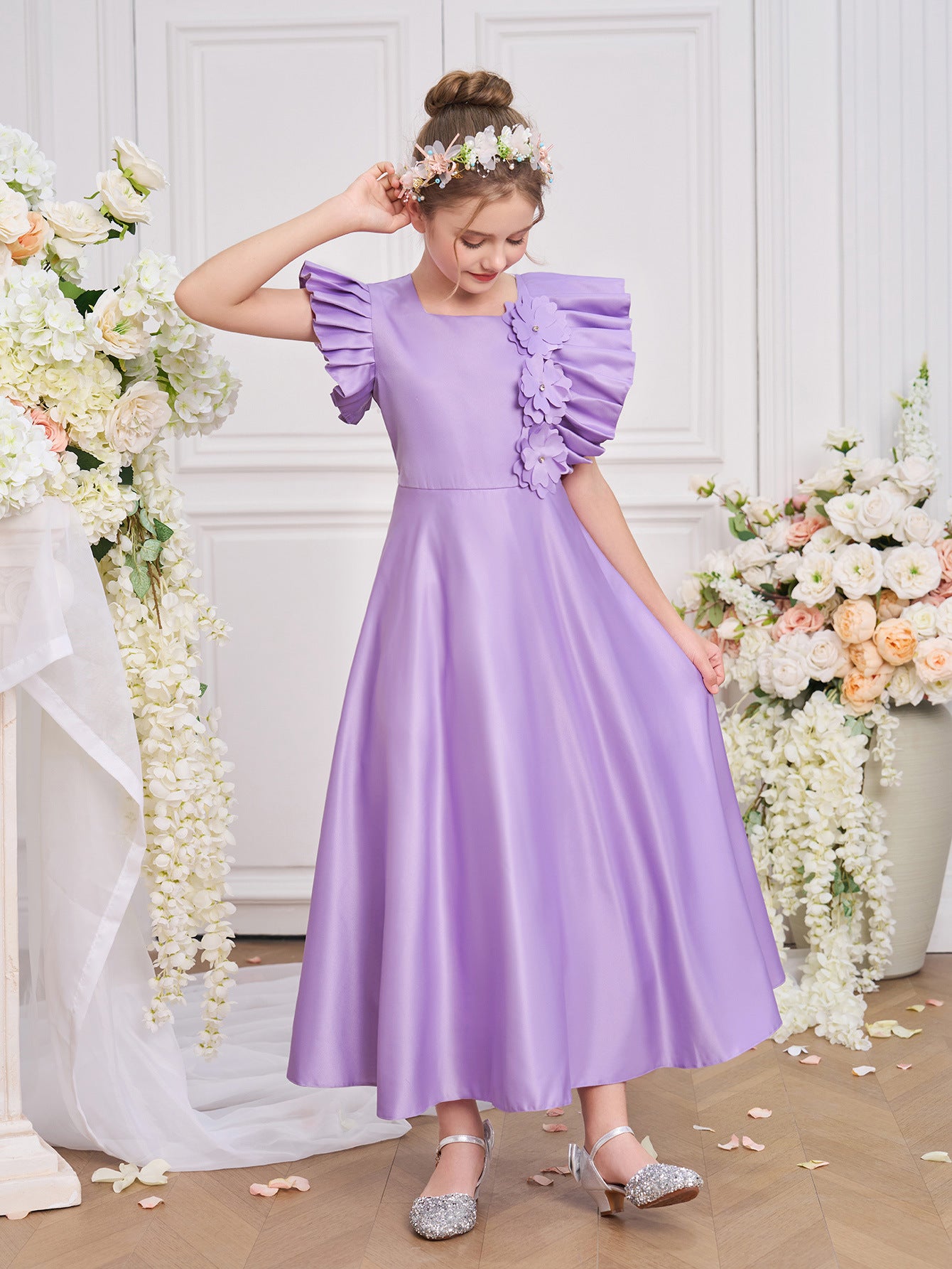 Purple Princess Maxi Dress for Girls – A-line Party & Event Gown with Applique