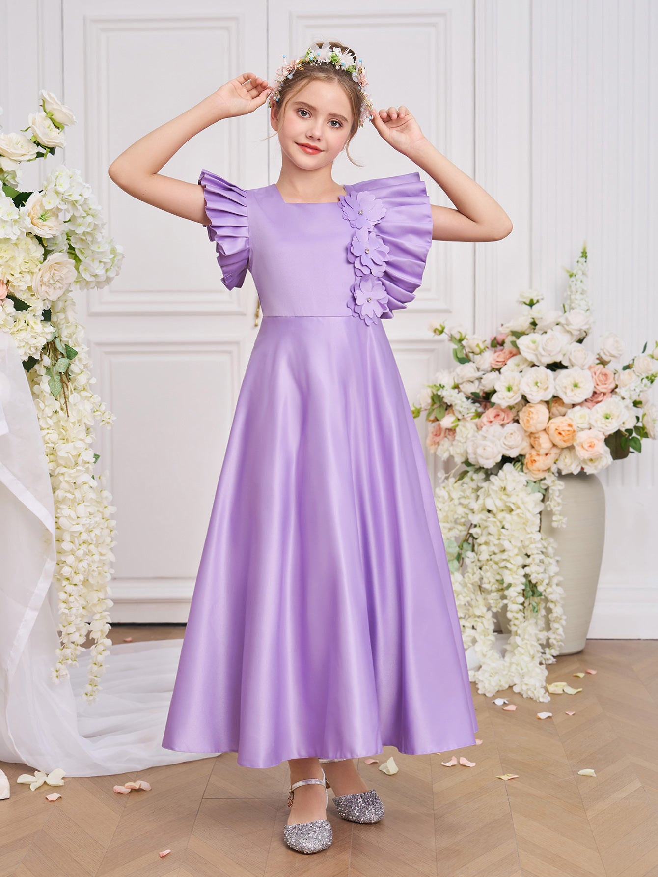 Purple Princess Maxi Dress for Girls – A-line Party & Event Gown with Applique