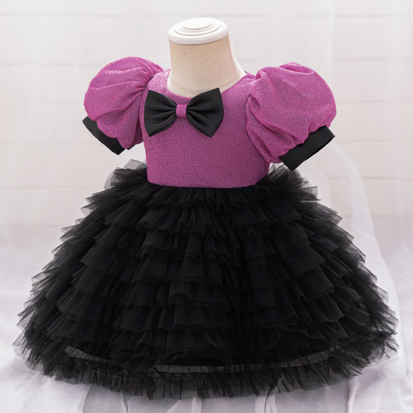 Purple Puffy Princess Ball Gown Dress for Little Girls – Tea Length, Tulle & Sequin