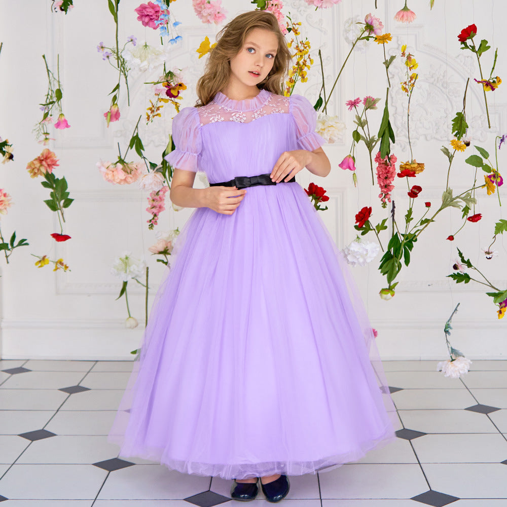 Purple Princess Embroidered Tulle Maxi Dress for Girls | Special Occasion