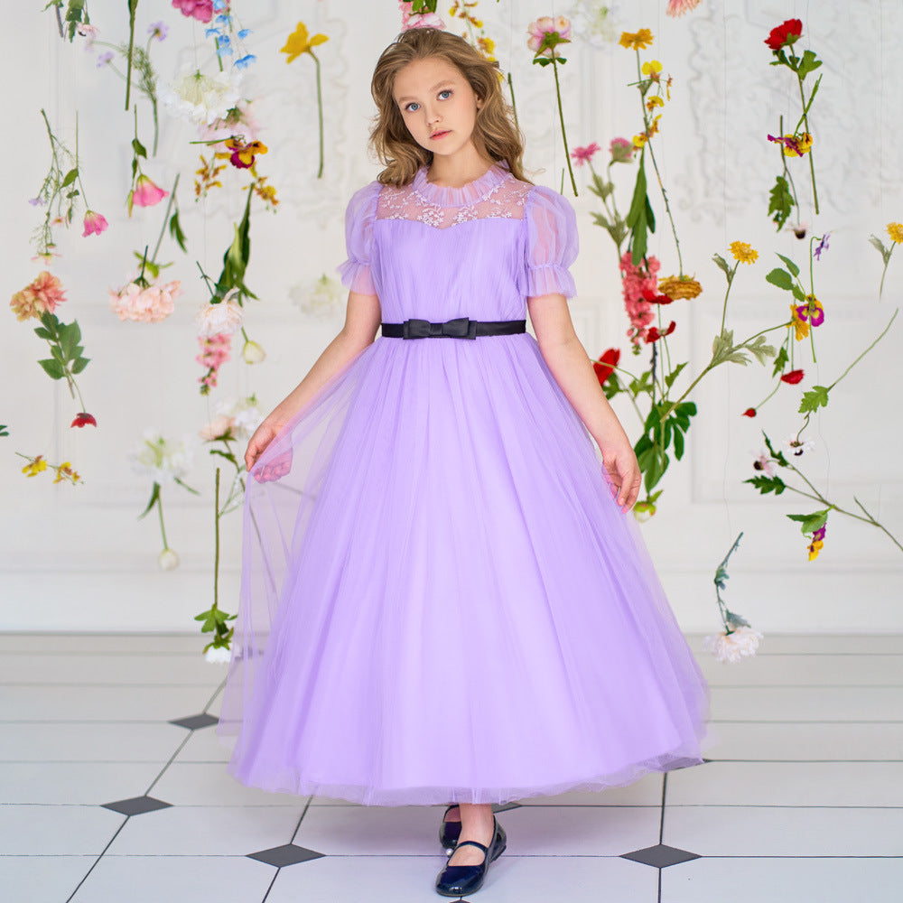 Purple Princess Embroidered Tulle Maxi Dress for Girls | Special Occasion