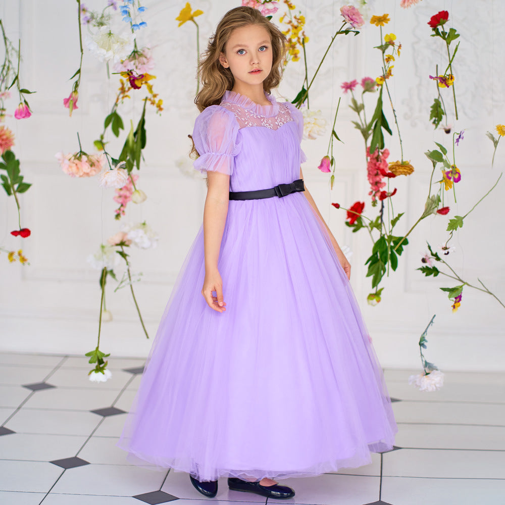 Purple Princess Embroidered Tulle Maxi Dress for Girls | Special Occasion