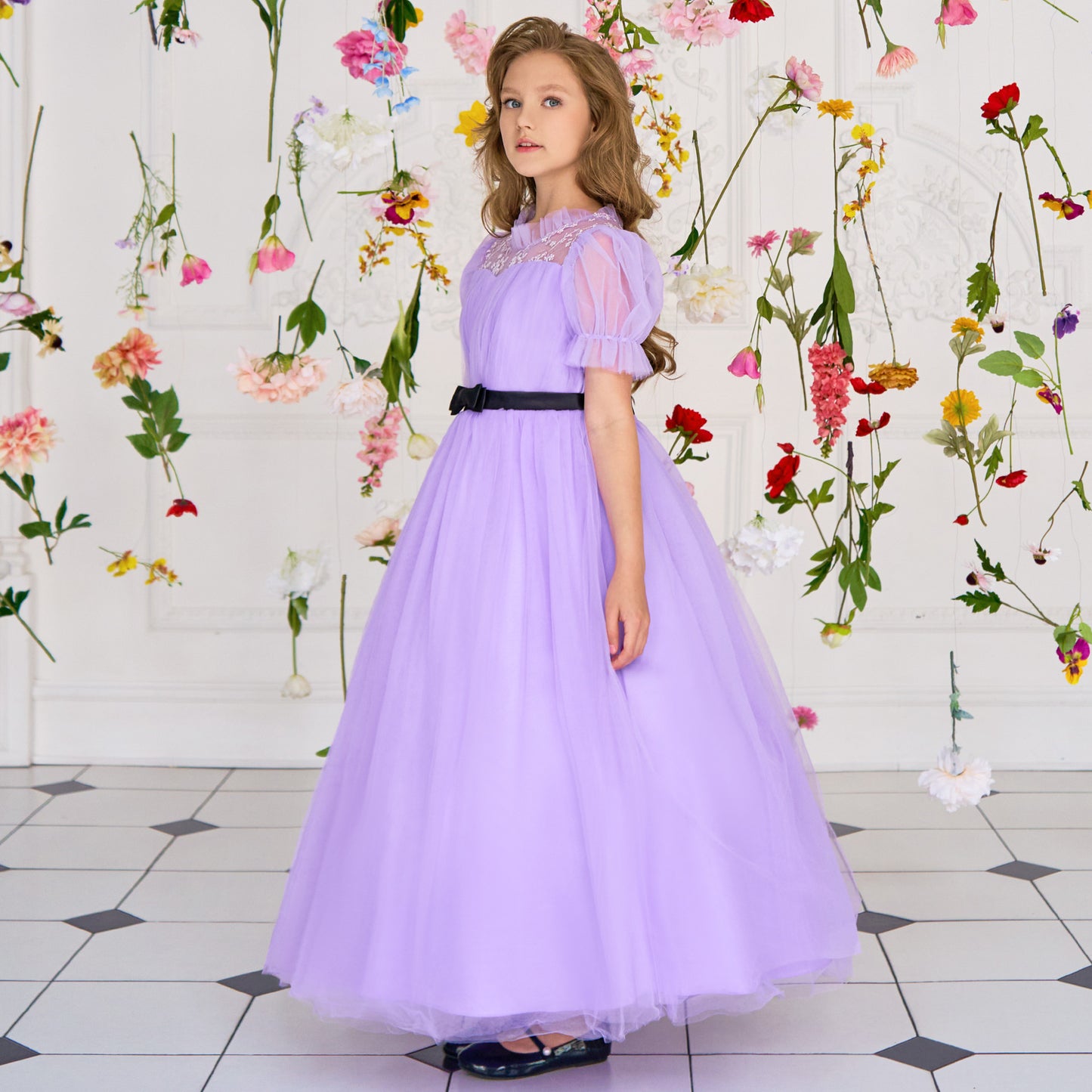 Purple Princess Embroidered Tulle Maxi Dress for Girls | Special Occasion