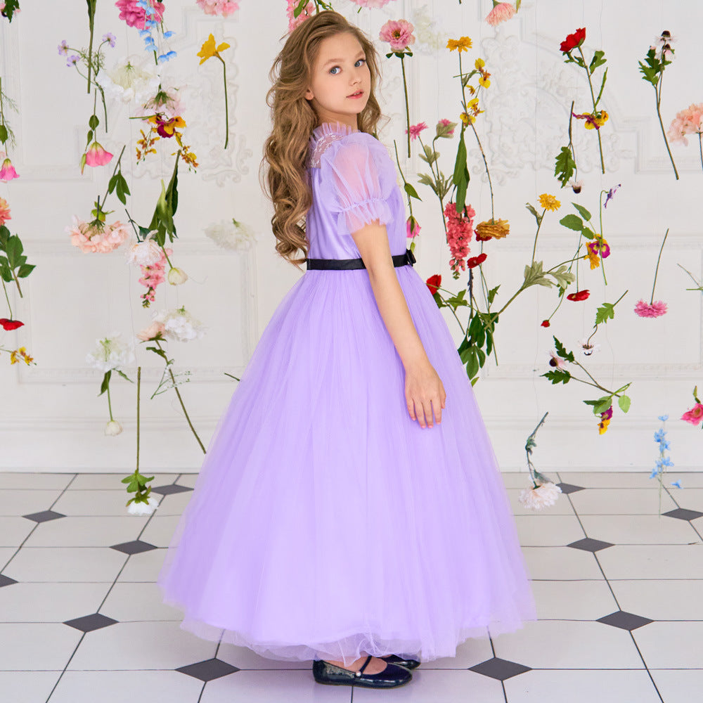 Purple Princess Embroidered Tulle Maxi Dress for Girls | Special Occasion