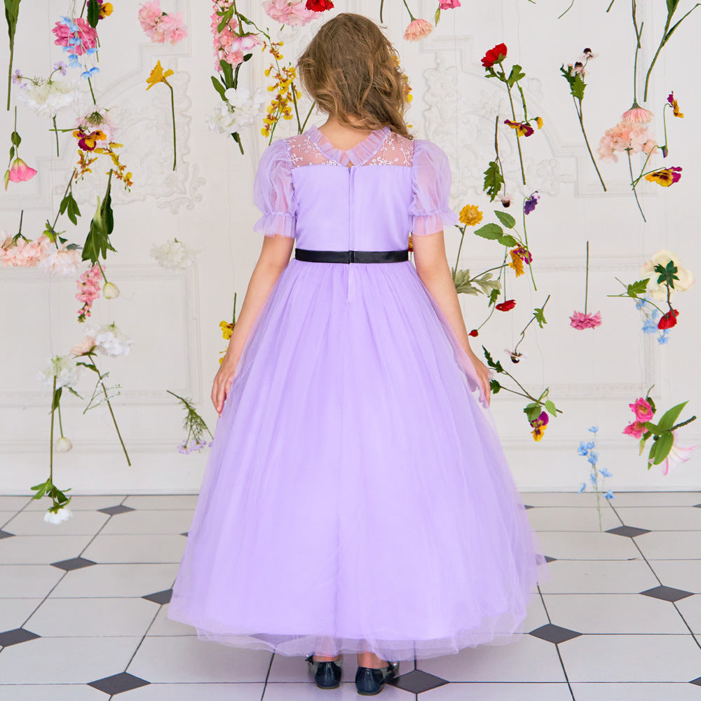 Purple Princess Embroidered Tulle Maxi Dress for Girls | Special Occasion