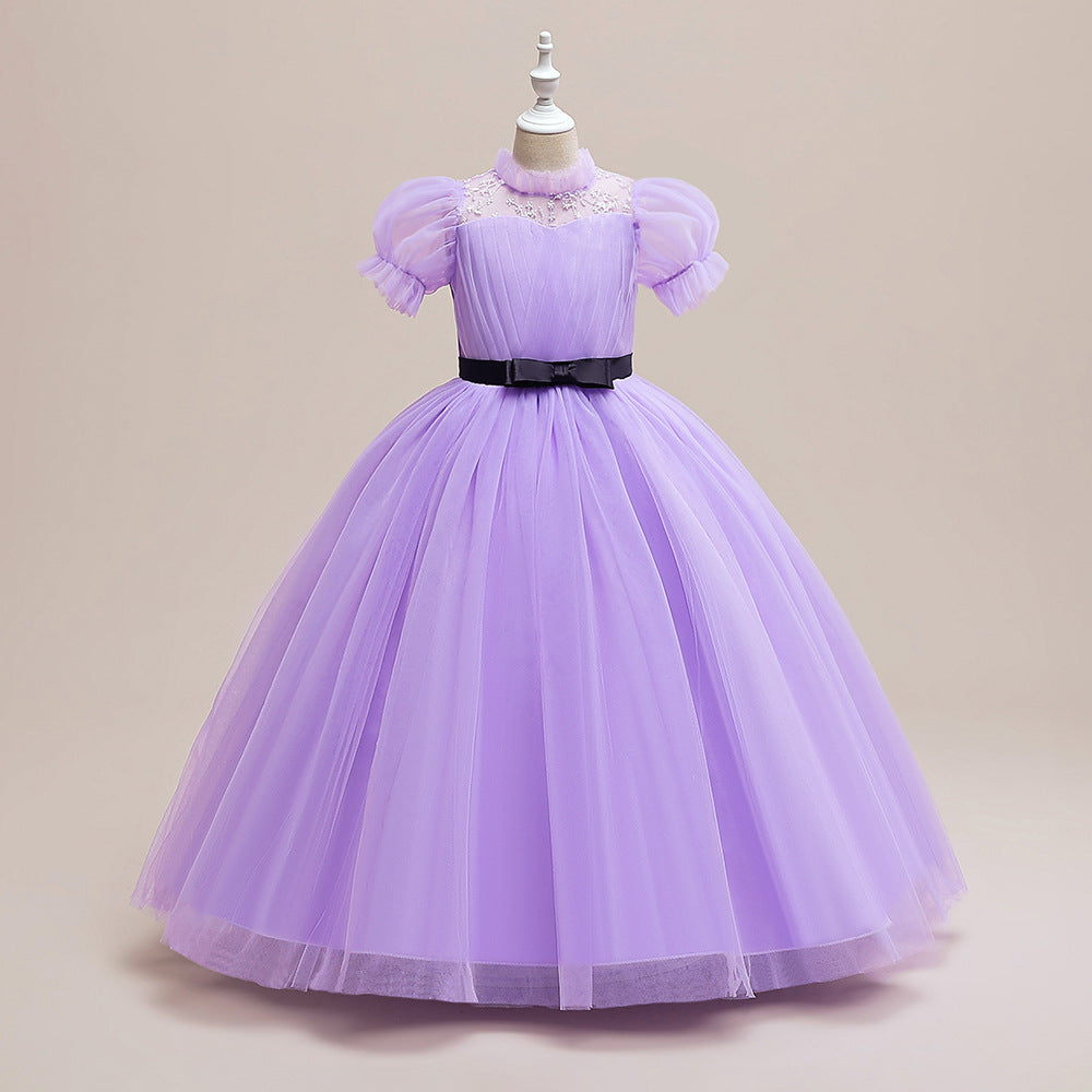 Purple Princess Embroidered Tulle Maxi Dress for Girls | Special Occasion