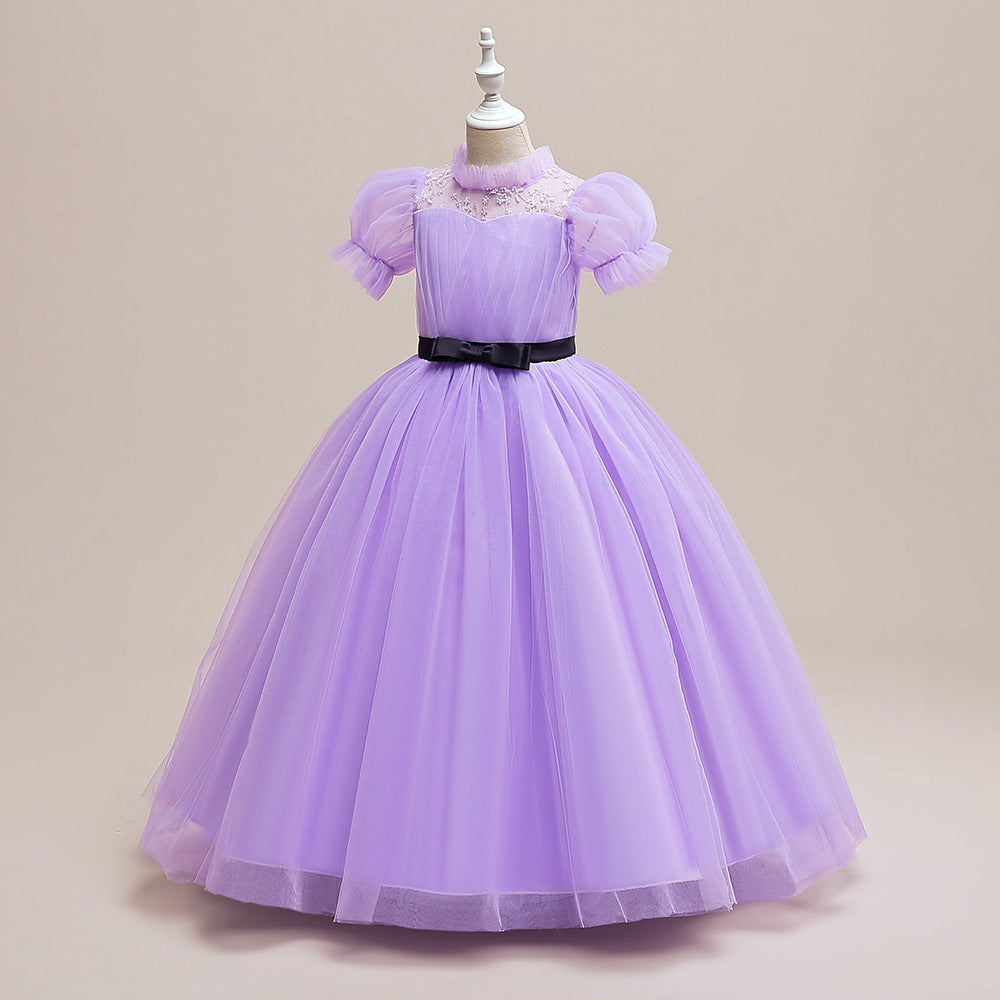 Purple Princess Embroidered Tulle Maxi Dress for Girls | Special Occasion