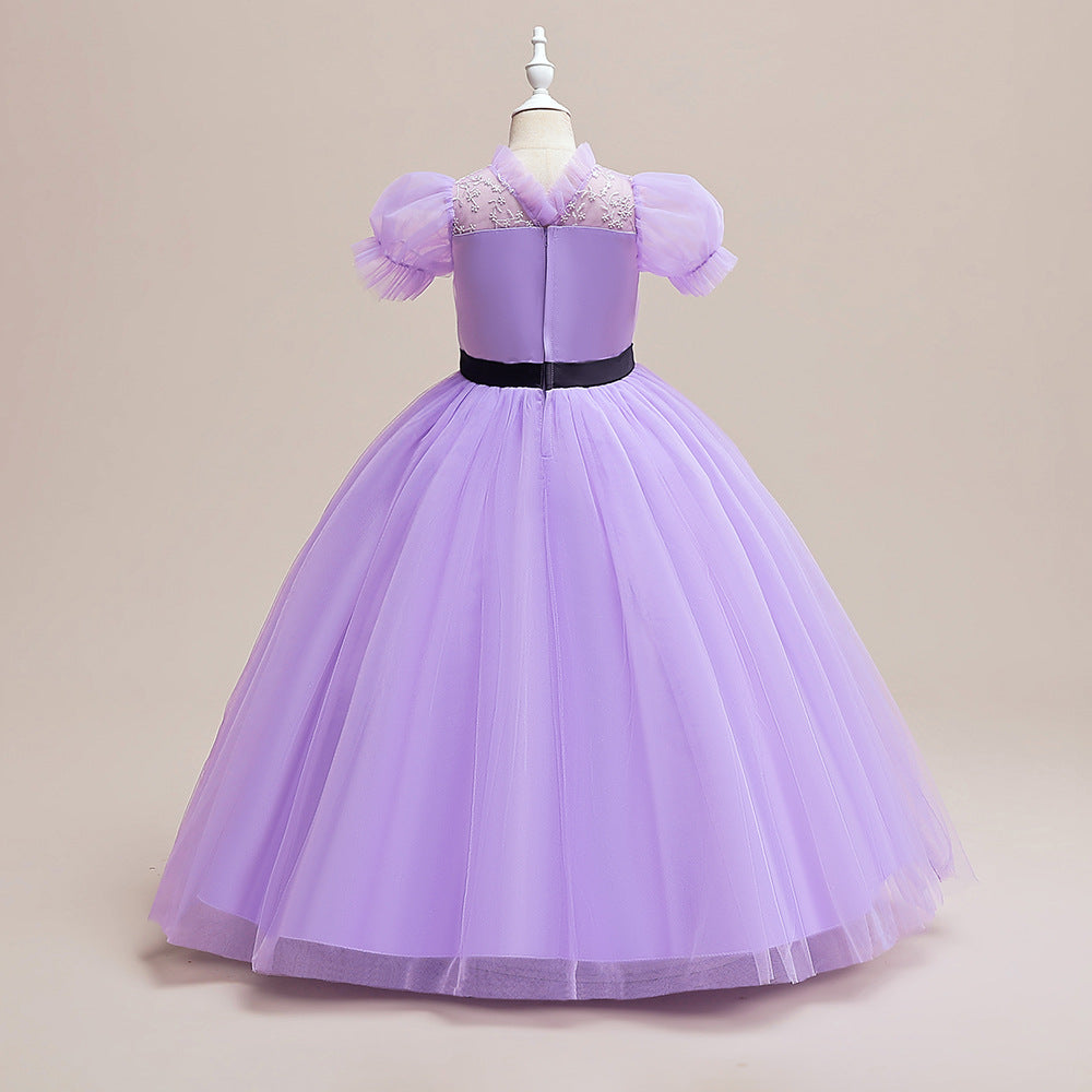 Purple Princess Embroidered Tulle Maxi Dress for Girls | Special Occasion