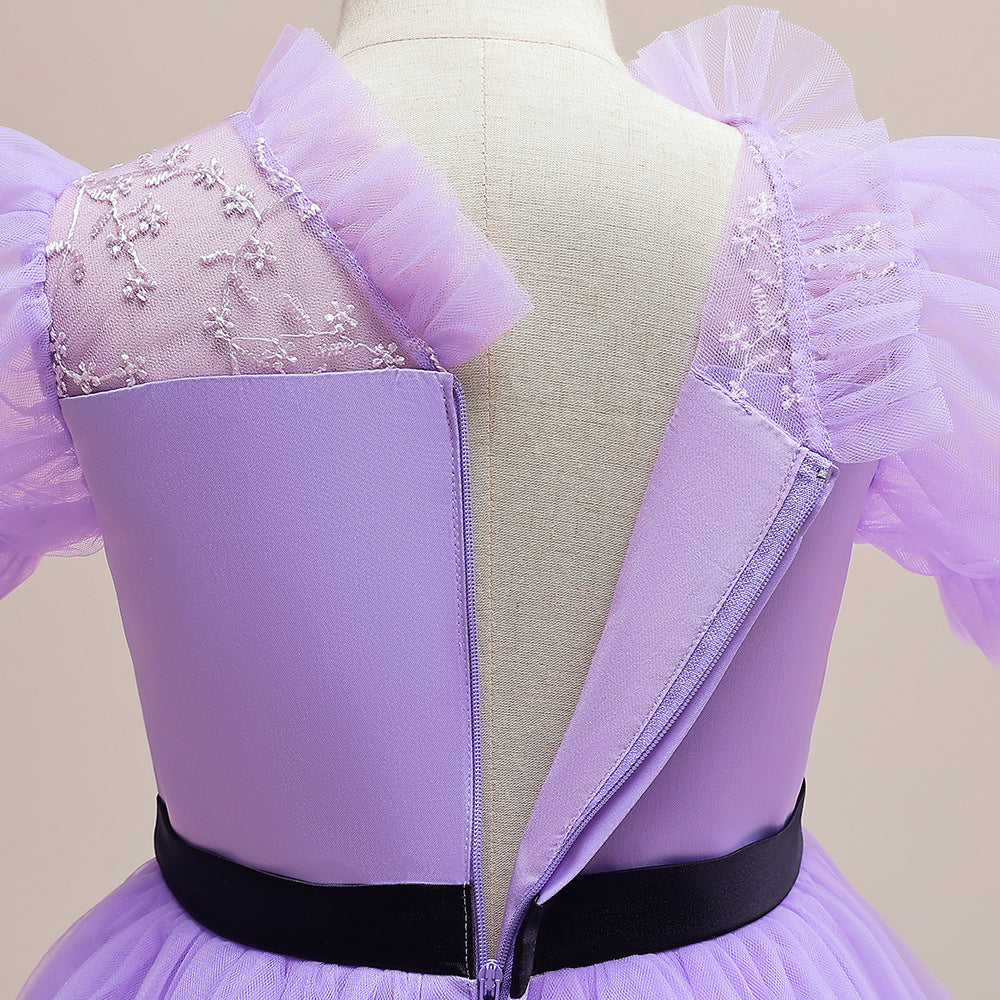 Purple Princess Embroidered Tulle Maxi Dress for Girls | Special Occasion