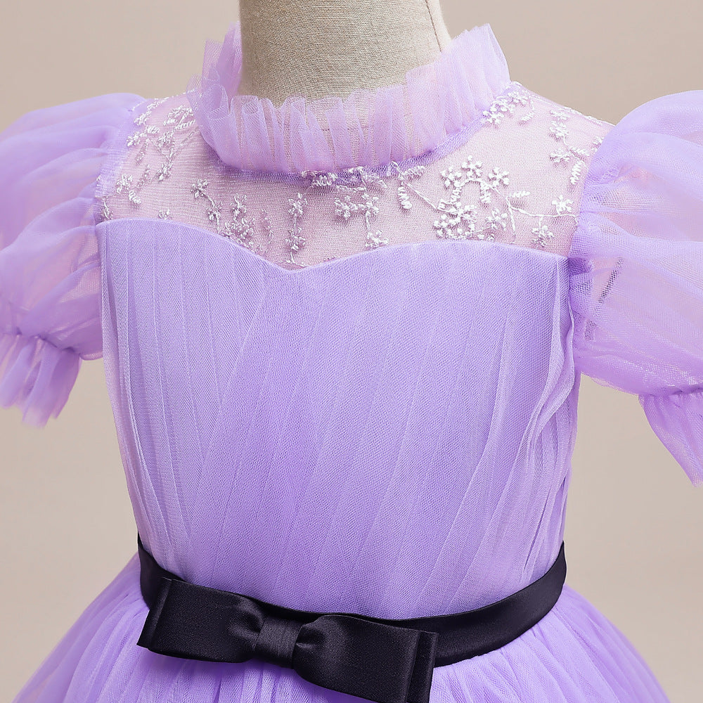 Purple Princess Embroidered Tulle Maxi Dress for Girls | Special Occasion