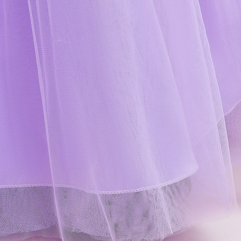 Purple Princess Embroidered Tulle Maxi Dress for Girls | Special Occasion