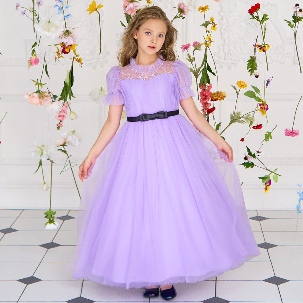 Purple Princess Embroidered Tulle Maxi Dress for Girls | Special Occasion