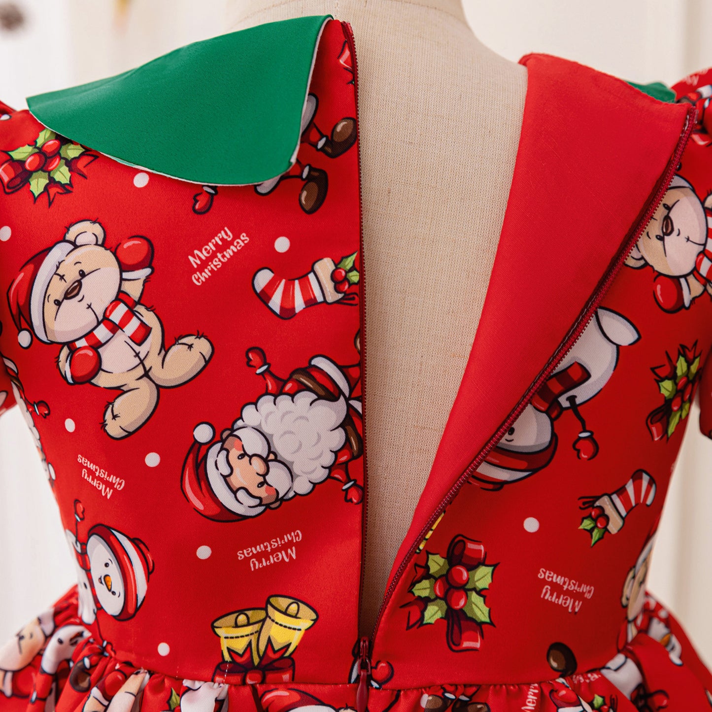 Red Cartoon Snowman Princess Dress – Kids' Christmas Party Outfit