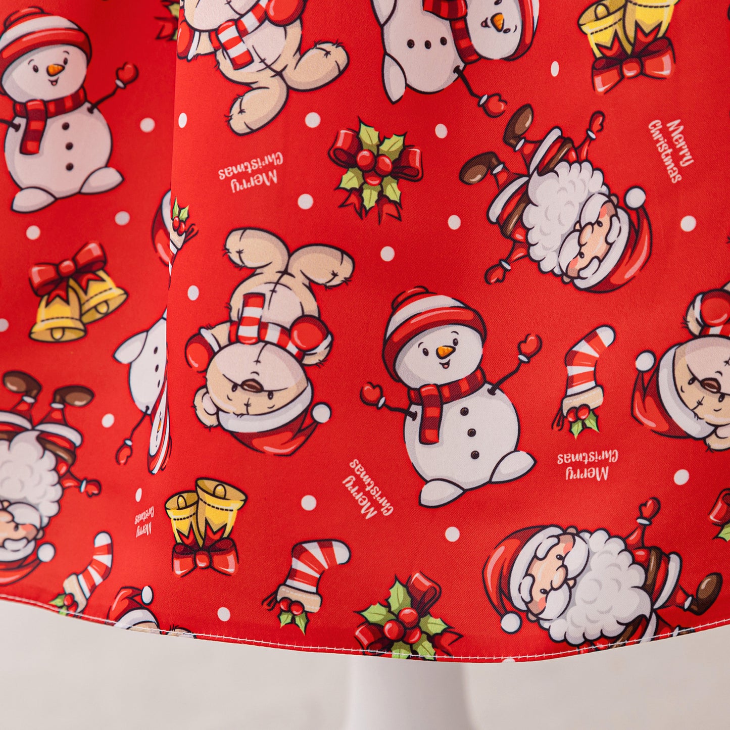 Red Cartoon Snowman Princess Dress – Kids' Christmas Party Outfit