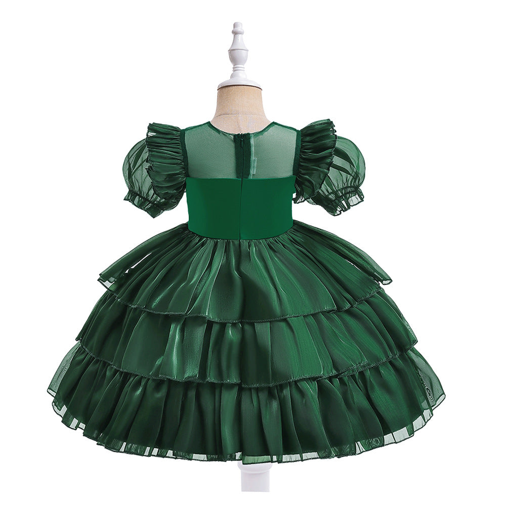 Red Organza Puffy Sleeve Ball Gown for Girls - Party & Flower Girl Dress