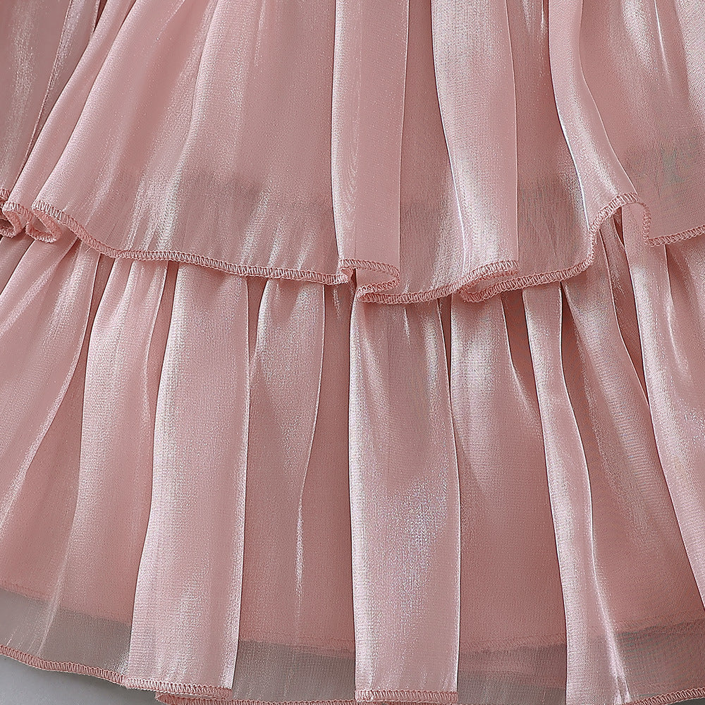 Red Organza Puffy Sleeve Ball Gown for Girls - Party & Flower Girl Dress