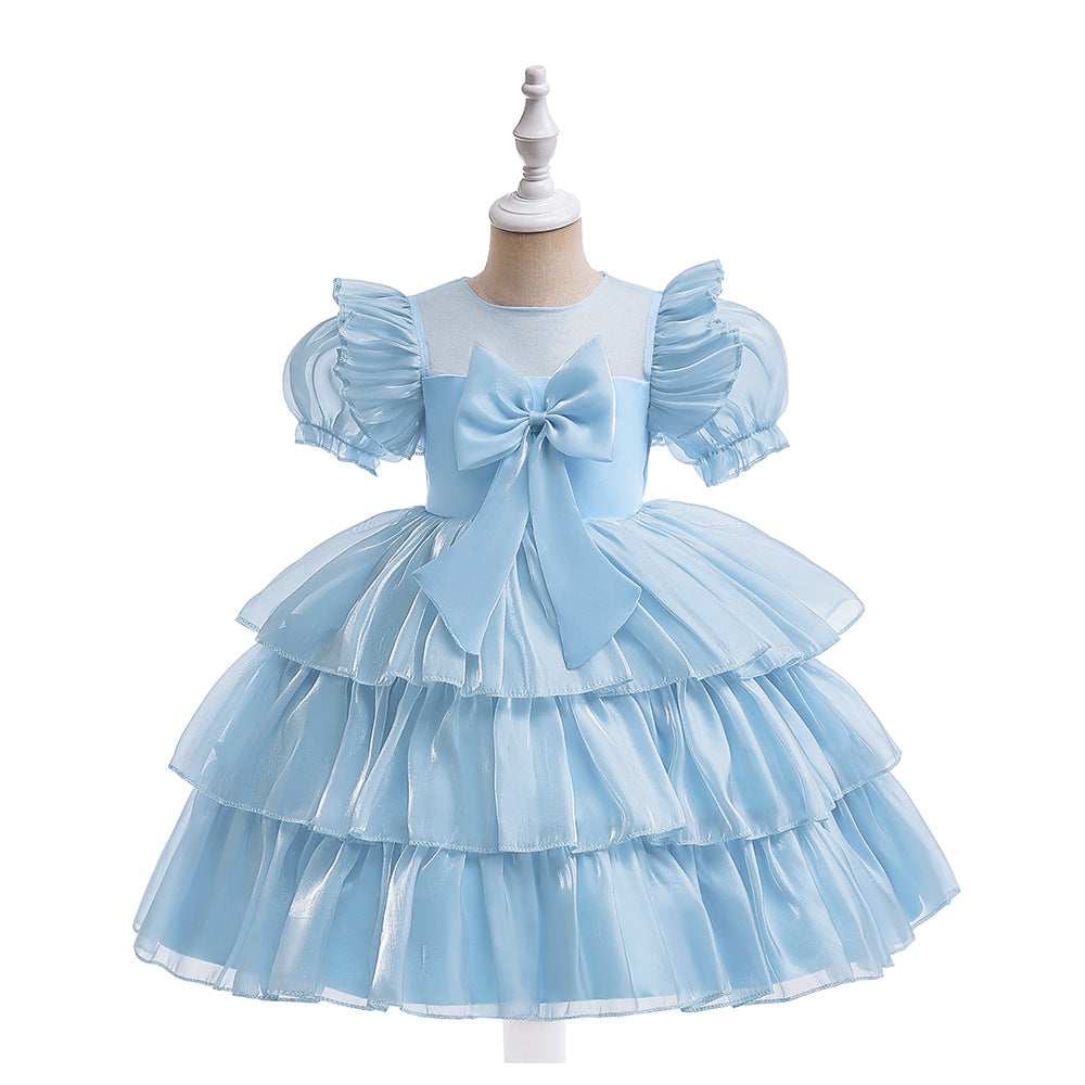 Red Organza Puffy Sleeve Ball Gown for Girls - Party & Flower Girl Dress