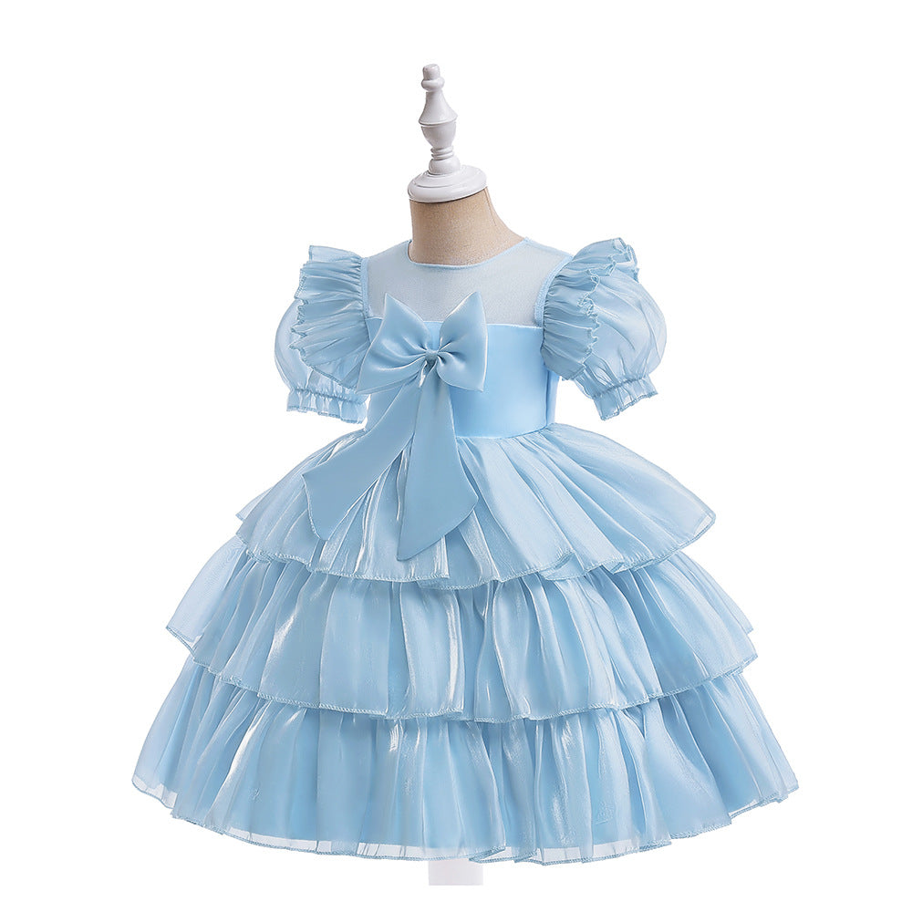Red Organza Puffy Sleeve Ball Gown for Girls - Party & Flower Girl Dress