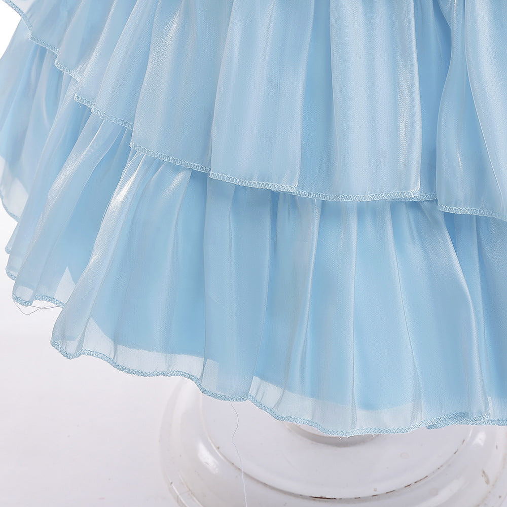 Red Organza Puffy Sleeve Ball Gown for Girls - Party & Flower Girl Dress