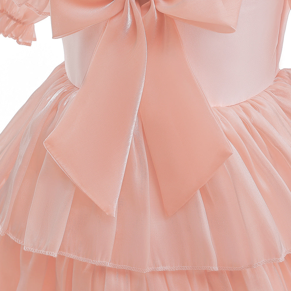 Red Organza Puffy Sleeve Ball Gown for Girls - Party & Flower Girl Dress