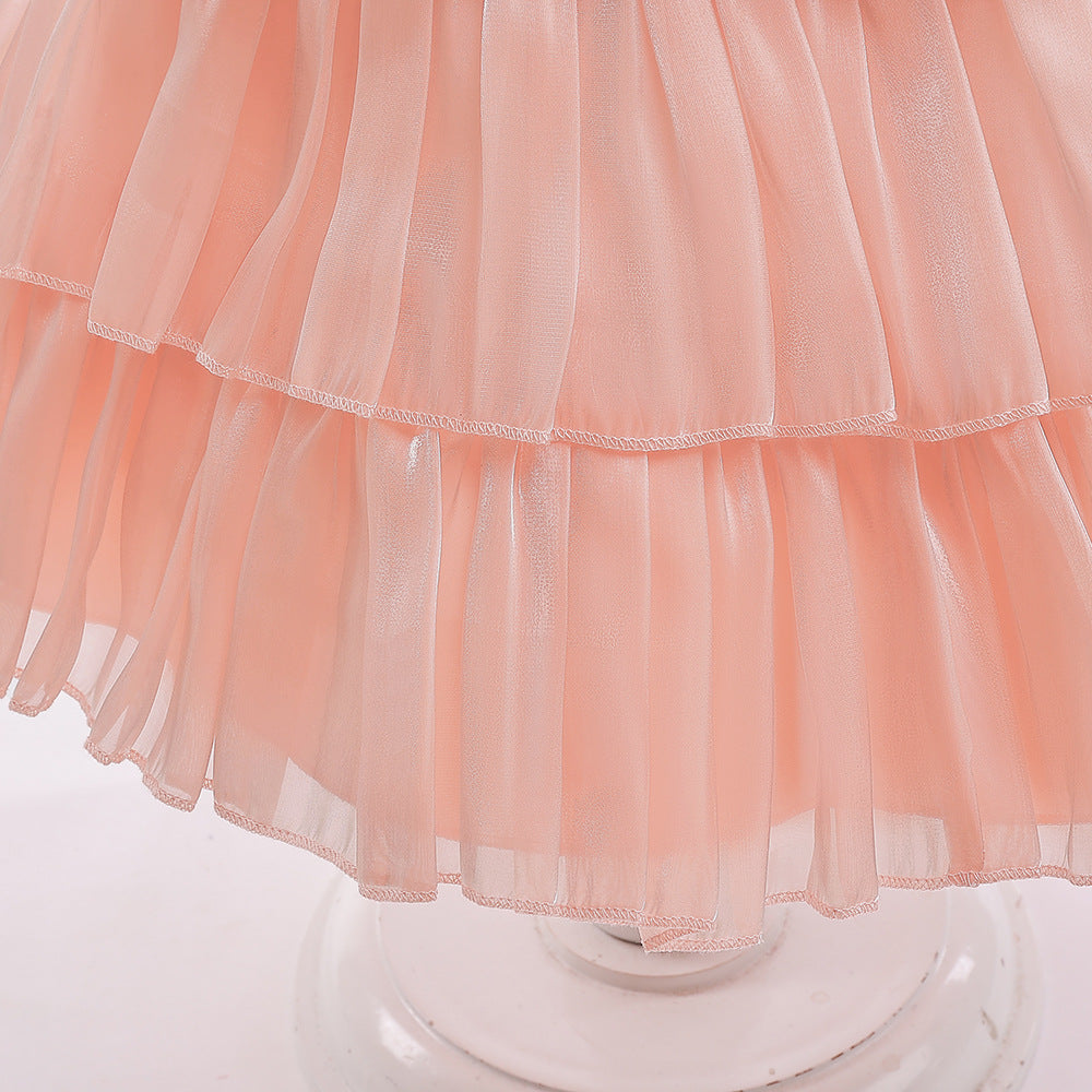 Red Organza Puffy Sleeve Ball Gown for Girls - Party & Flower Girl Dress