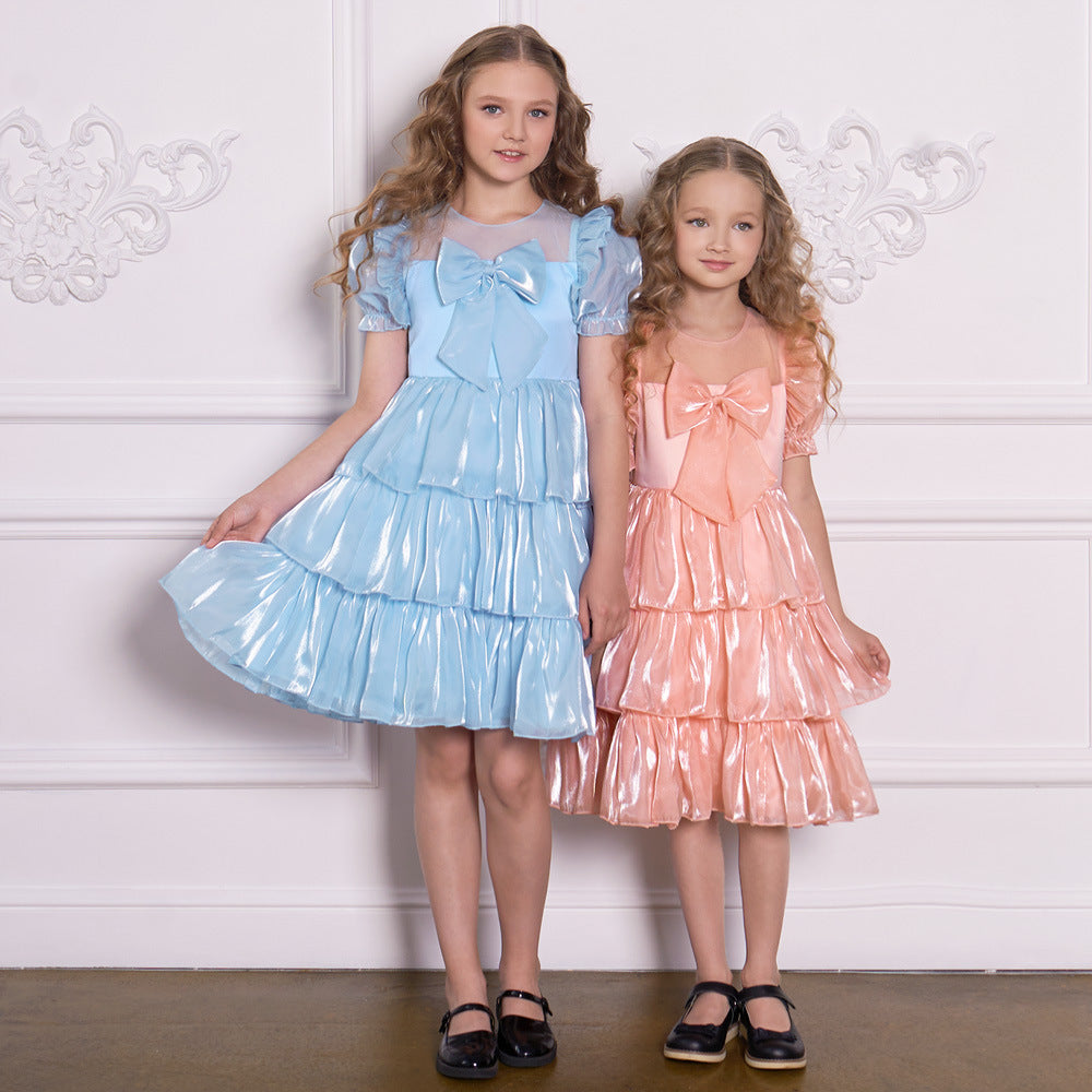 Red Organza Puffy Sleeve Ball Gown for Girls - Party & Flower Girl Dress