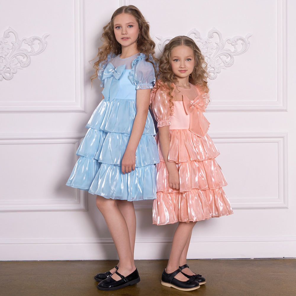 Red Organza Puffy Sleeve Ball Gown for Girls - Party & Flower Girl Dress