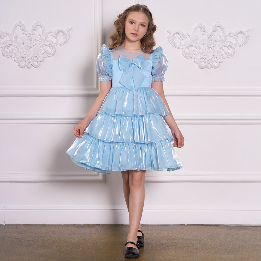 Red Organza Puffy Sleeve Ball Gown for Girls - Party & Flower Girl Dress