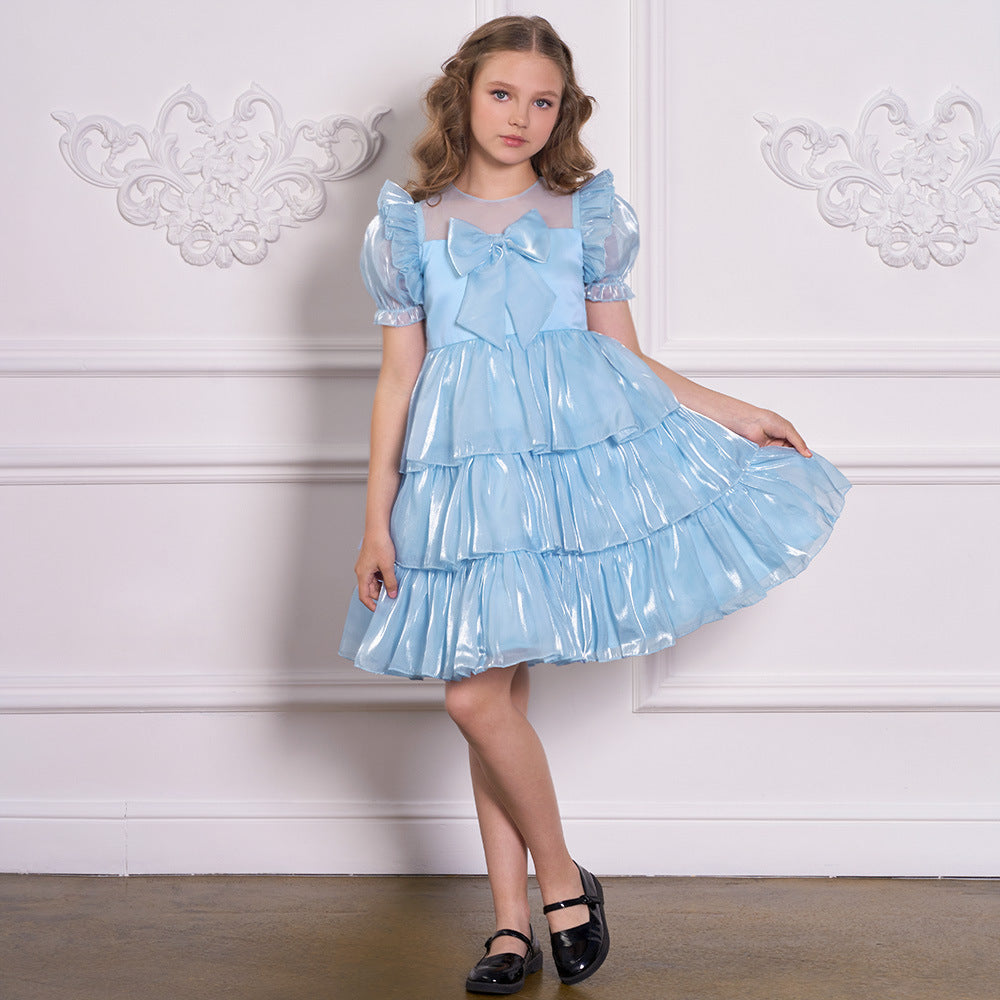 Red Organza Puffy Sleeve Ball Gown for Girls - Party & Flower Girl Dress
