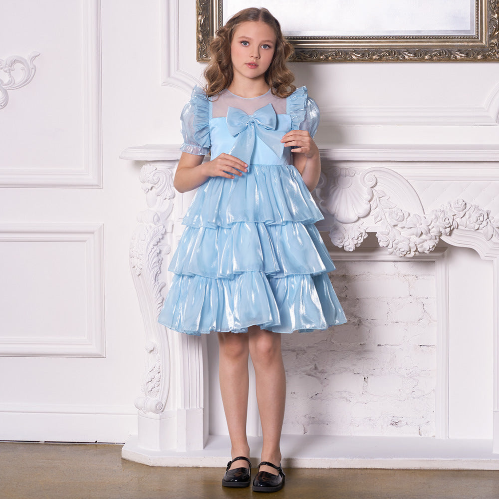 Red Organza Puffy Sleeve Ball Gown for Girls - Party & Flower Girl Dress
