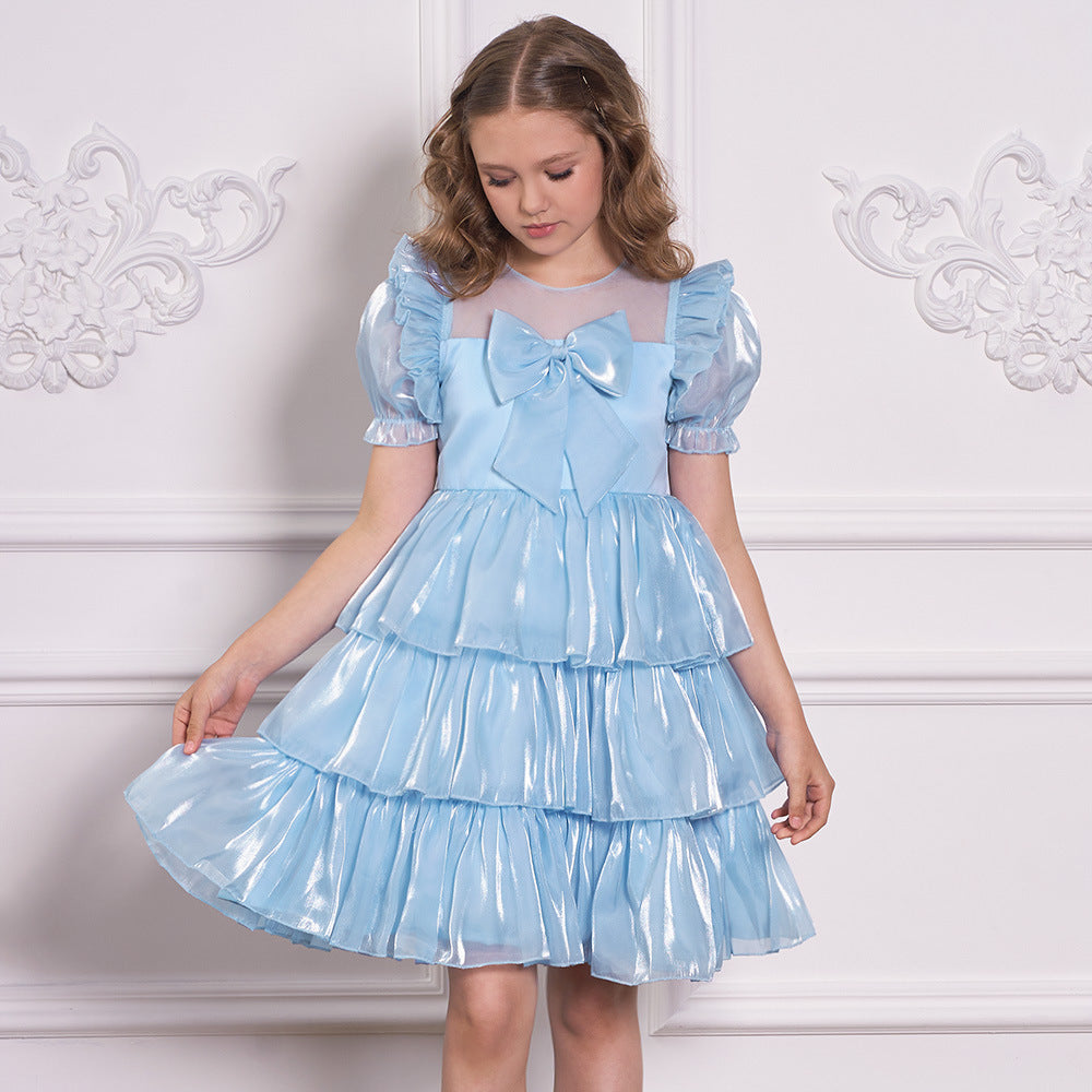 Red Organza Puffy Sleeve Ball Gown for Girls - Party & Flower Girl Dress