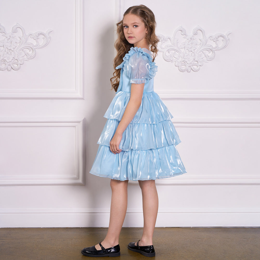 Red Organza Puffy Sleeve Ball Gown for Girls - Party & Flower Girl Dress