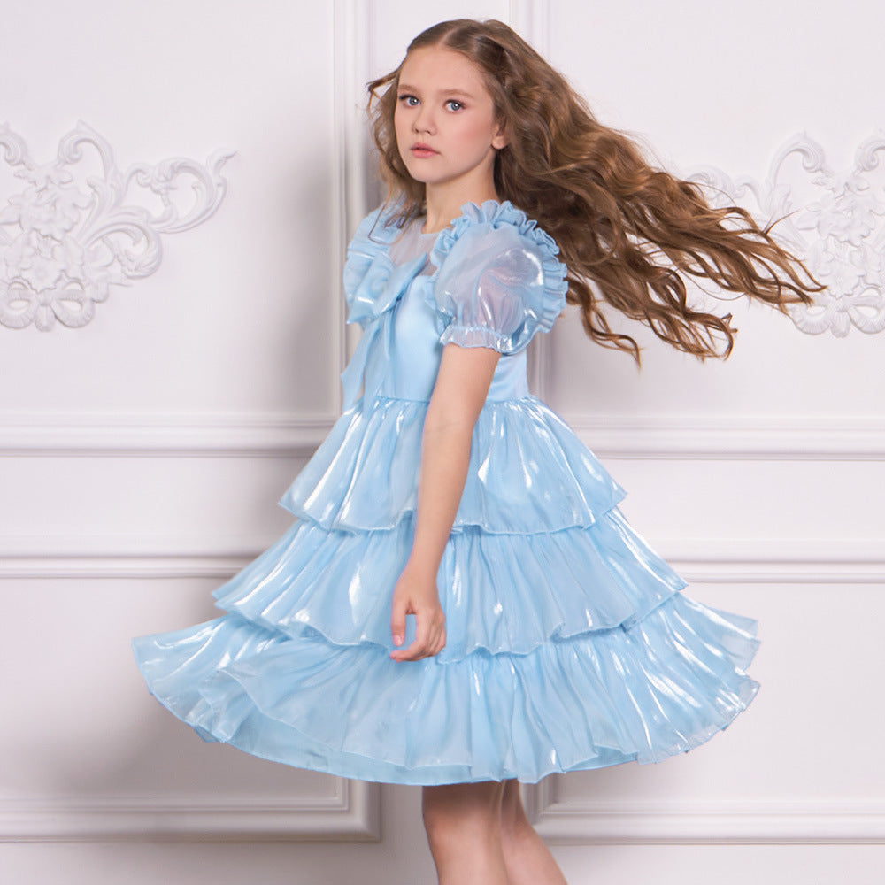 Red Organza Puffy Sleeve Ball Gown for Girls - Party & Flower Girl Dress