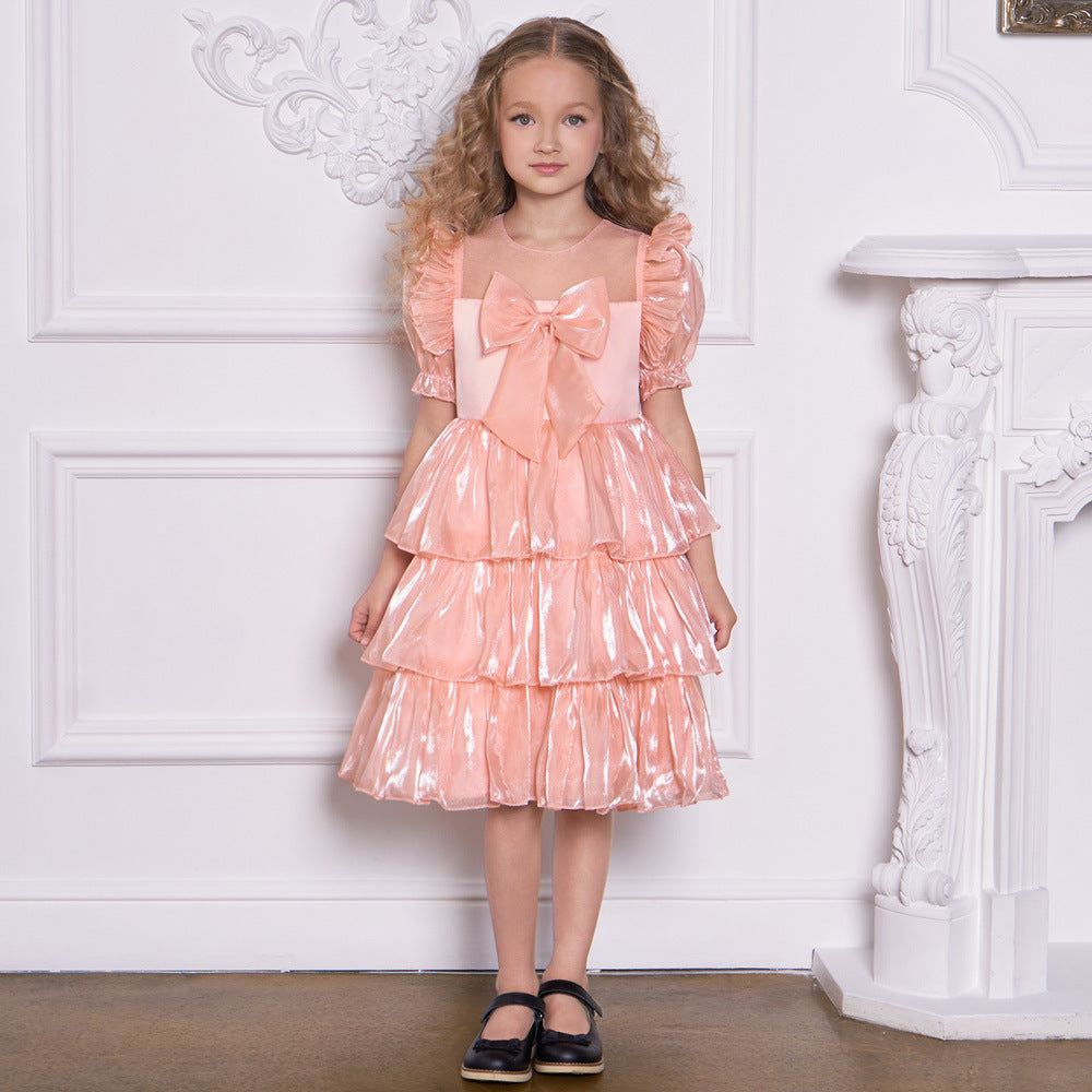 Red Organza Puffy Sleeve Ball Gown for Girls - Party & Flower Girl Dress